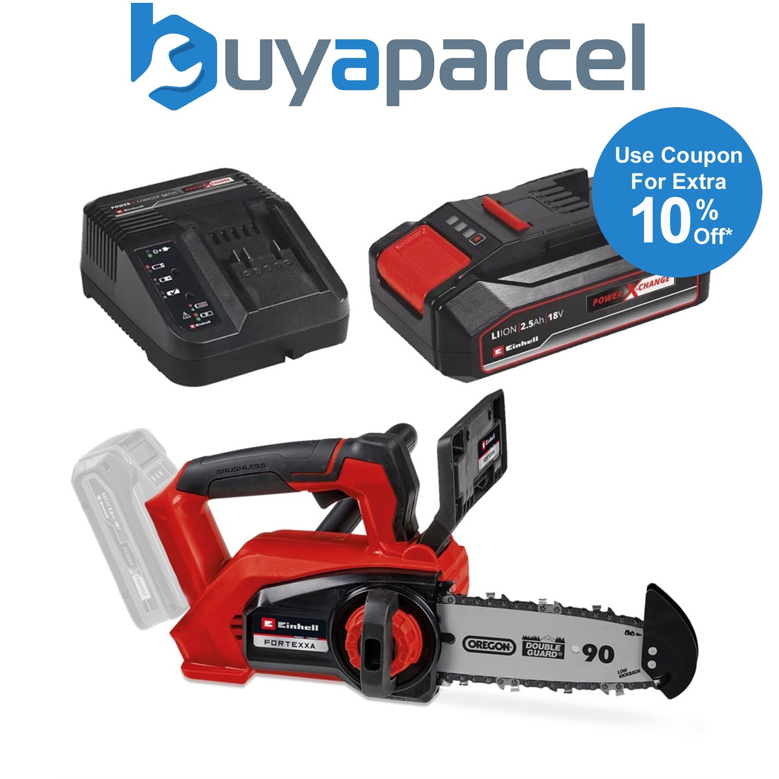 Einhell PXC 18v Cordless Brushless Chainsaw 20cm Top Handle +2.5AH Charging Kit