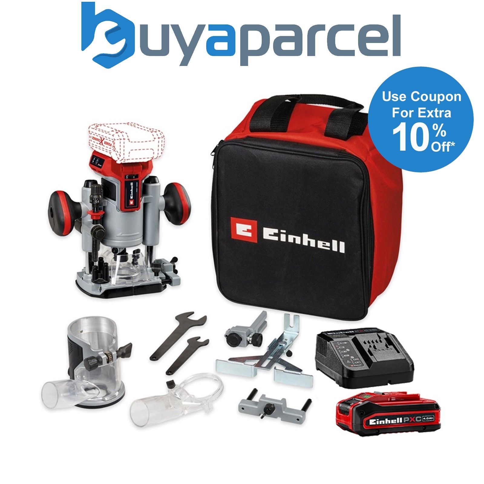 Einhell Professional PXC 18v Cordless Brushless Router Trimmer Plunge + 4AH Kit