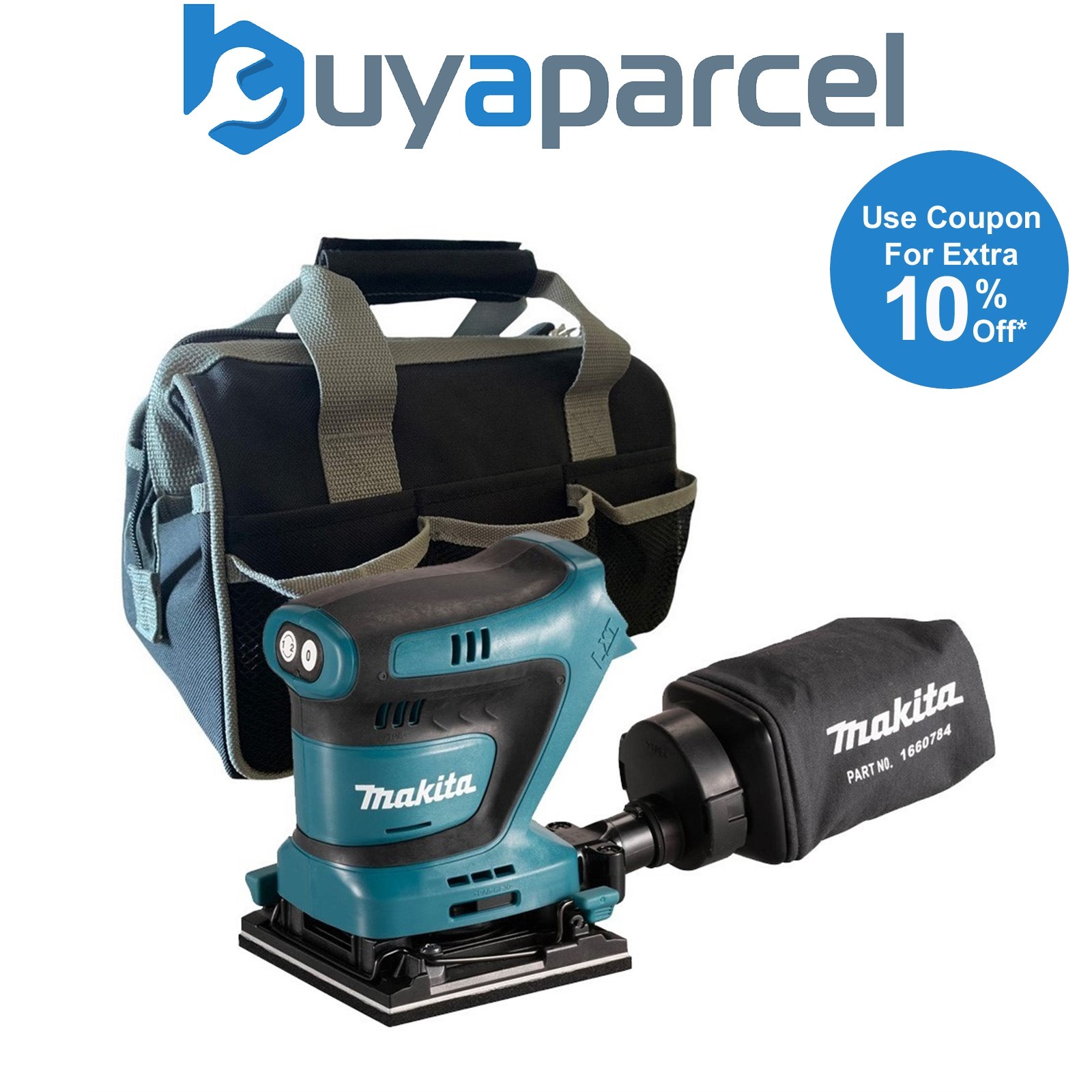 Makita DBO481Z 18v LXT 114mm 1/4 Sheet Finishing Cordless Palm Sander + Bag