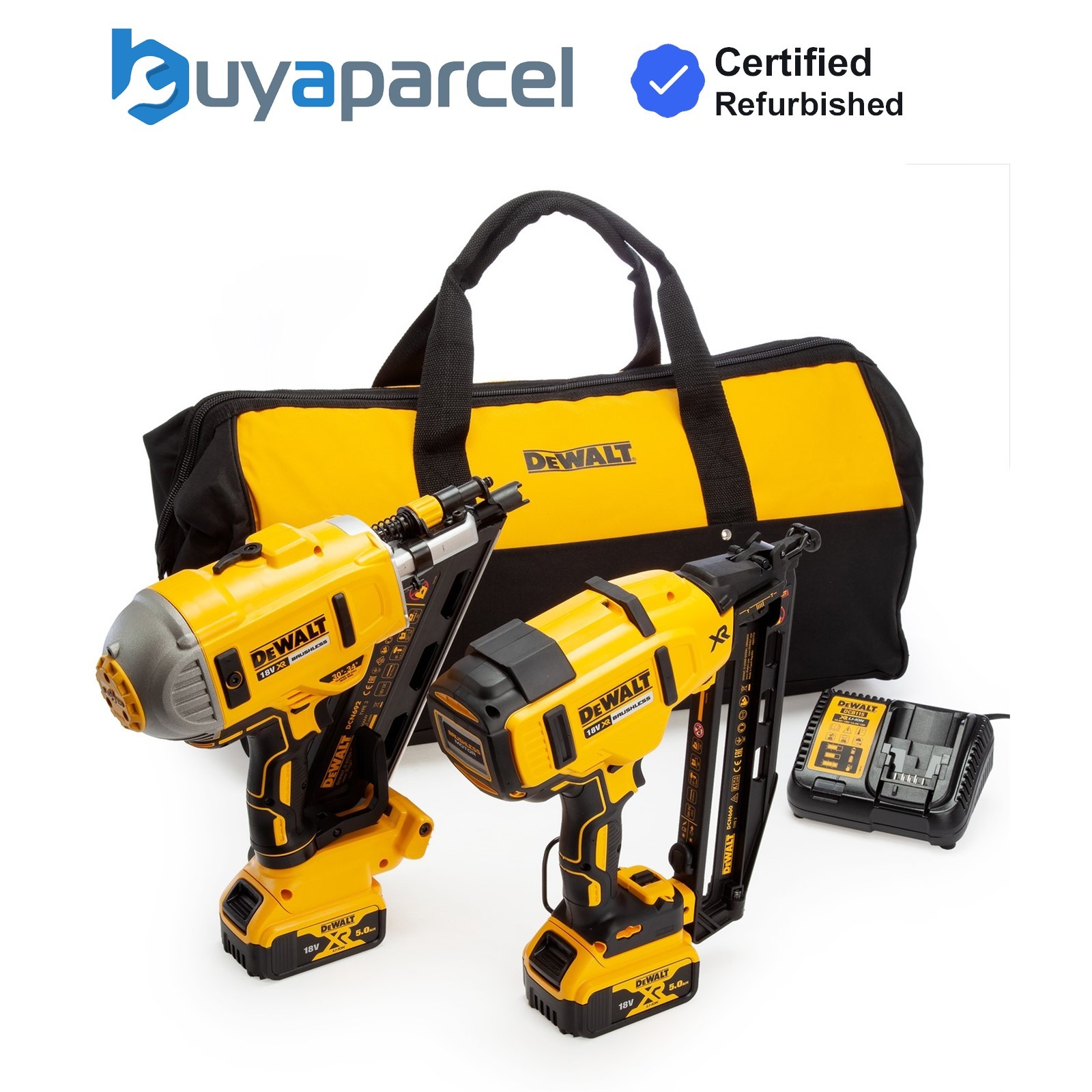 Dewalt 18v XR Nailer Twin Pack DCN692 First Fix + DCN660 Second Fix 2x5ah Batts