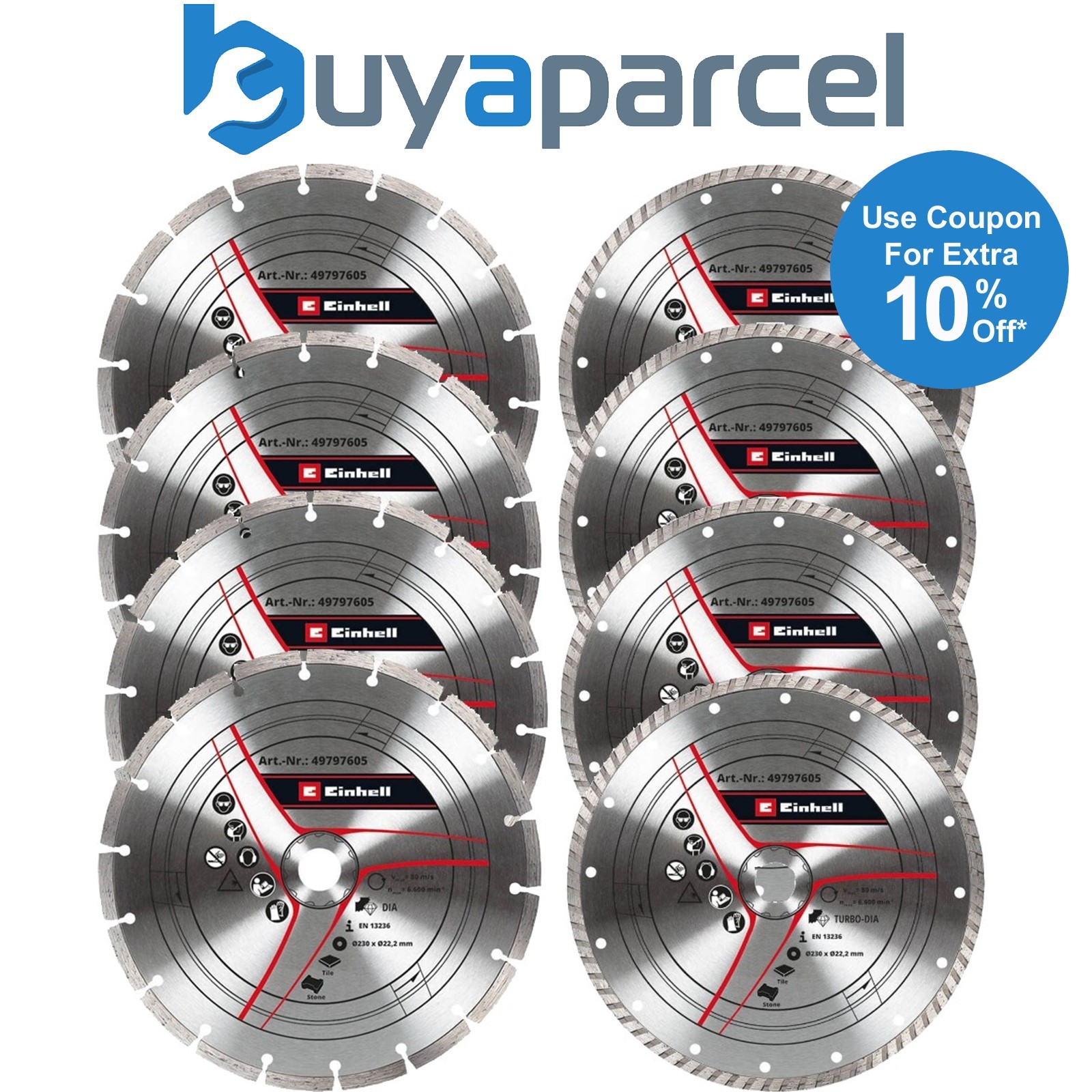 Einhell KWB 49797605 2 Piece Diamond Cutting Disc Set 230 mm Angle Grinder x4