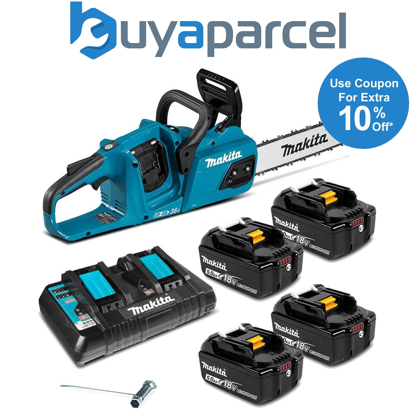 Makita DUC355PT4 Twin 18v / 36v LXT Cordless 35cm 14" Chainsaw Lithium - 4 x5.0