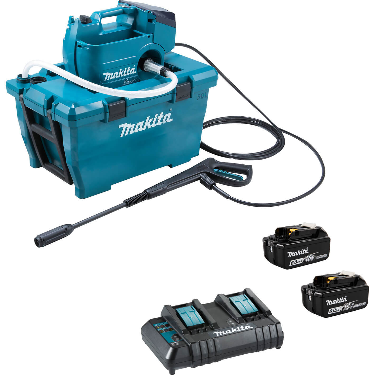 Makita DHW080 Twin 18v LXT Cordless Brushless Pressure Washer 2 x 6ah Li-ion