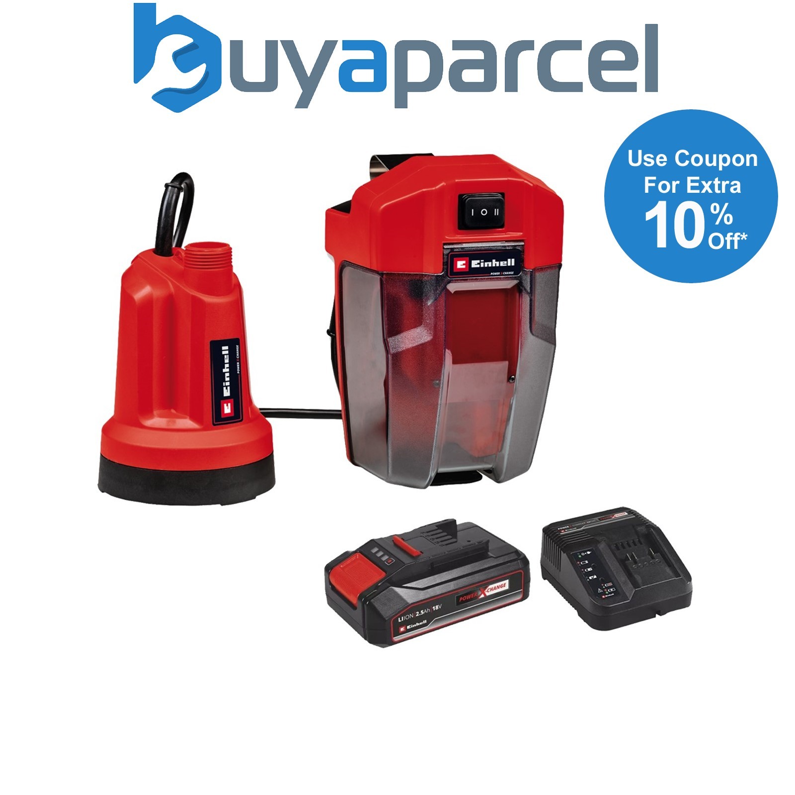 Einhell 18v Cordless Clear Water Pump Power X-Change + 2.5AH Battery + Charger