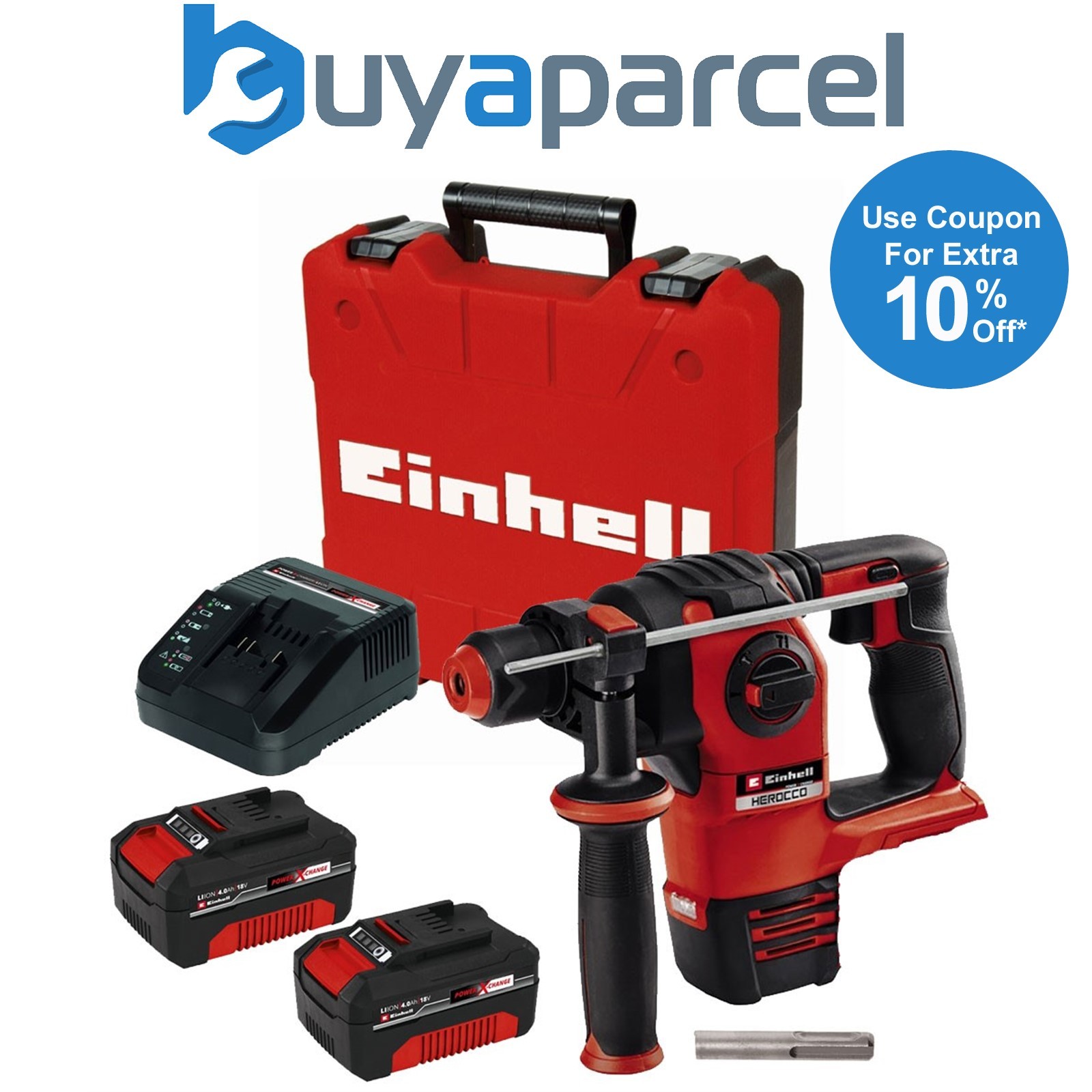 Einhell Power X-Change HEROCCO 18/20 18v Brushless SDS + Hammer Drill - 2x 4.0Ah