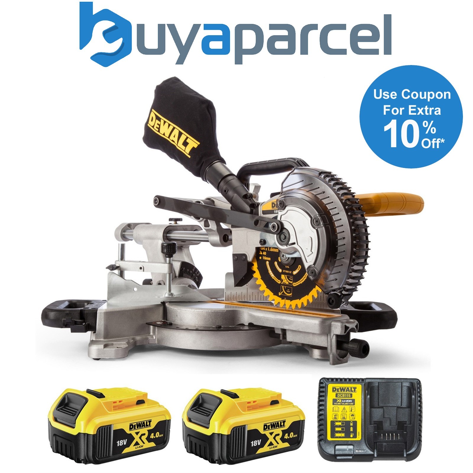 Dewalt DCS365M2 18v Cordless XPS 184mm Mitre Saw + 2 x 4.0ah Batteries + Charger