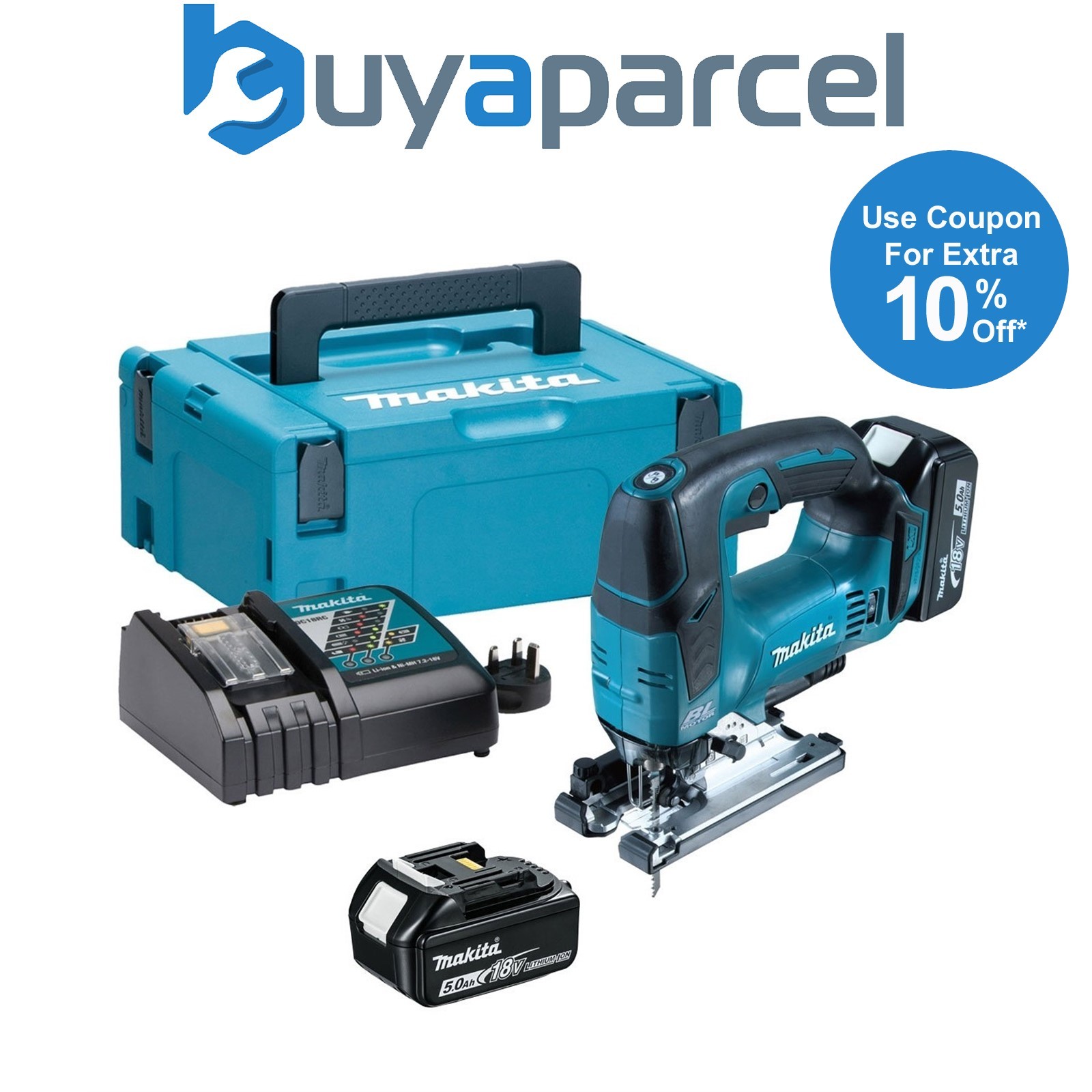 Makita DJV182RTJ 18v LXT Brushless Top Handle Jigsaw + Makpac Case + 2 x 5.0ah