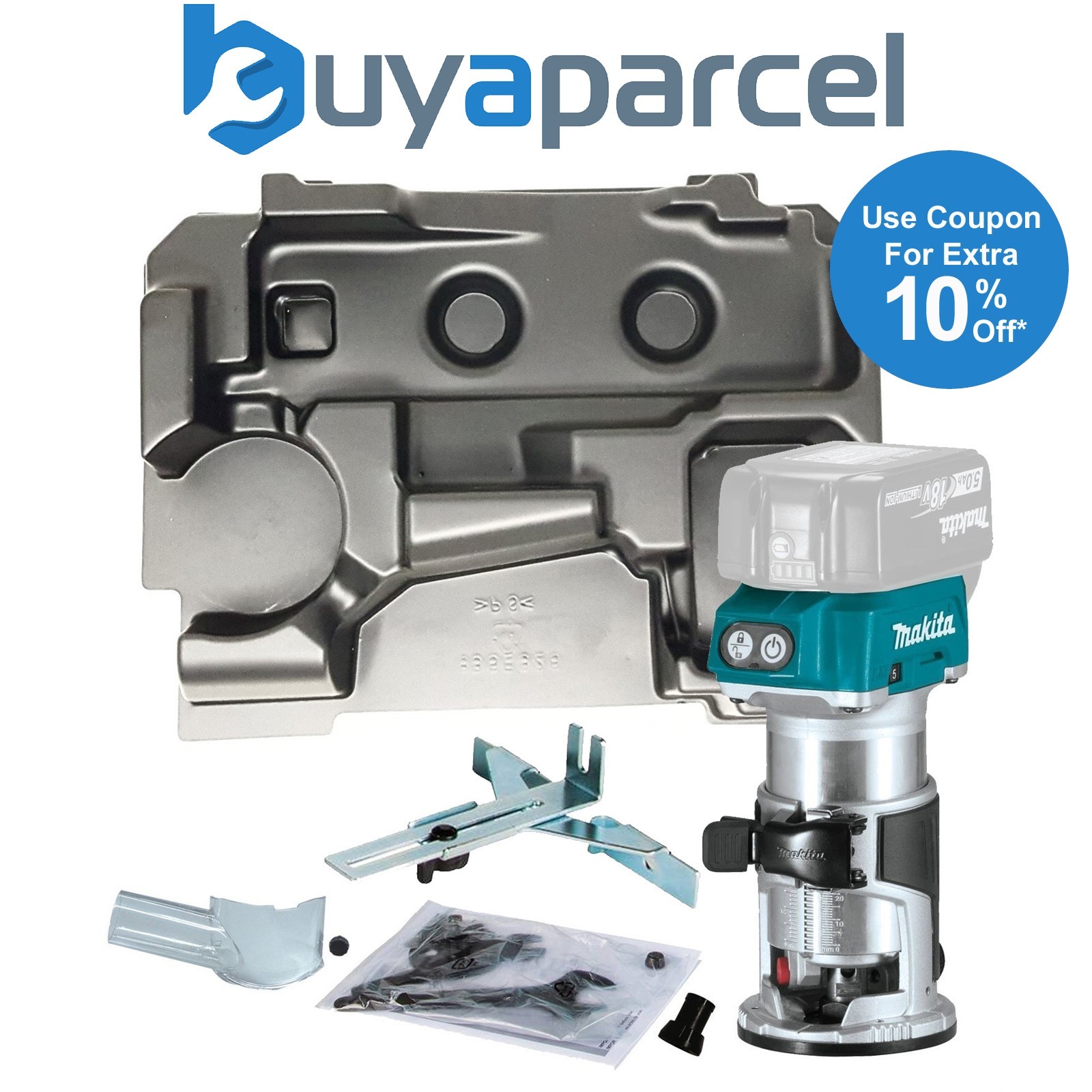 Makita DRT50Z 18V LXT Cordless Brushless Laminate Router Trimmer + Makpac Inlay