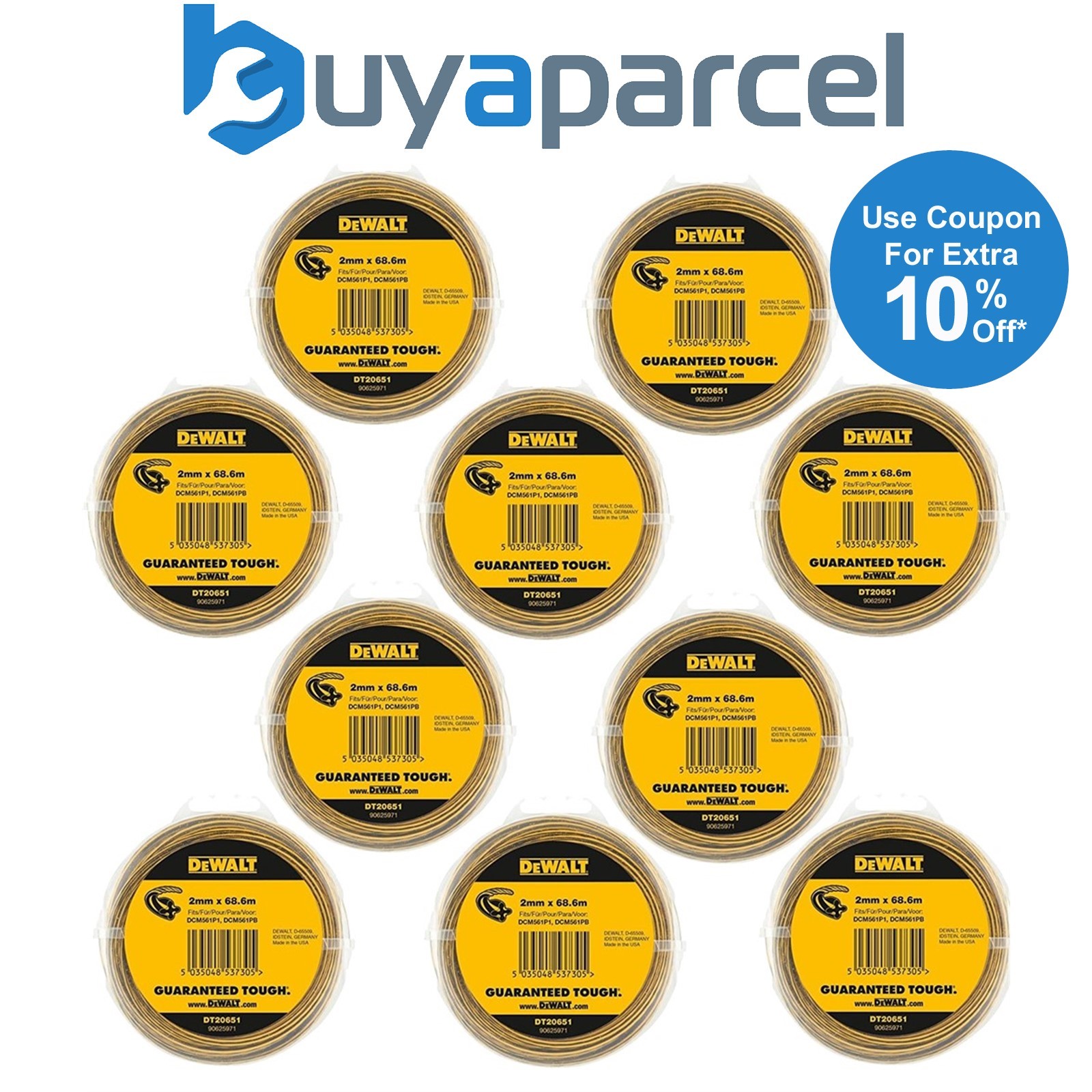 10x Dewalt DT20651-QZ Line Trimmer Wire 2mm 68.6m Dewalt DCM561 DCM561P1 DCM56PB