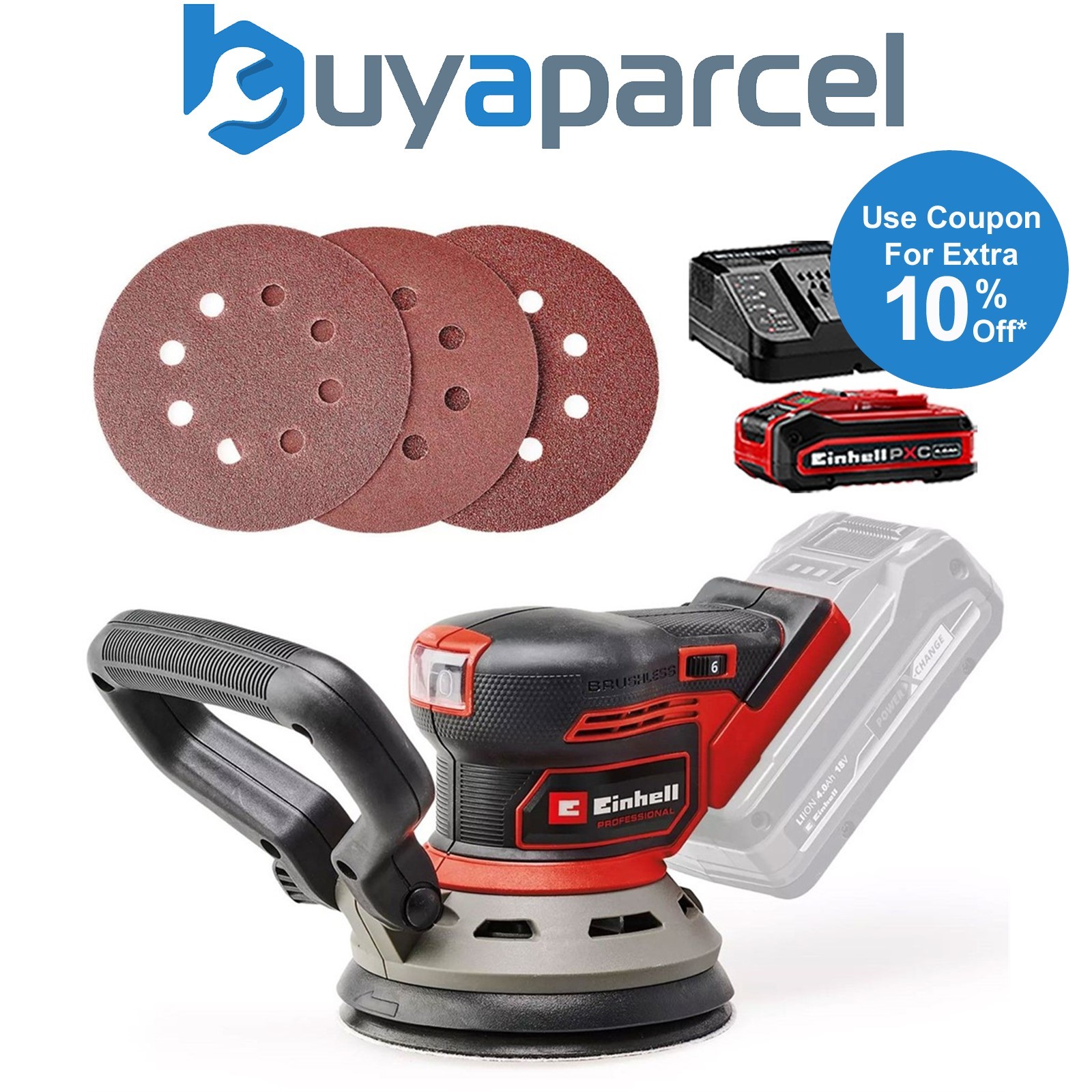 Einhell Professional 125mm 18v Random Orbit Rotating Sander TP-RS 18/32 + 1x 4ah