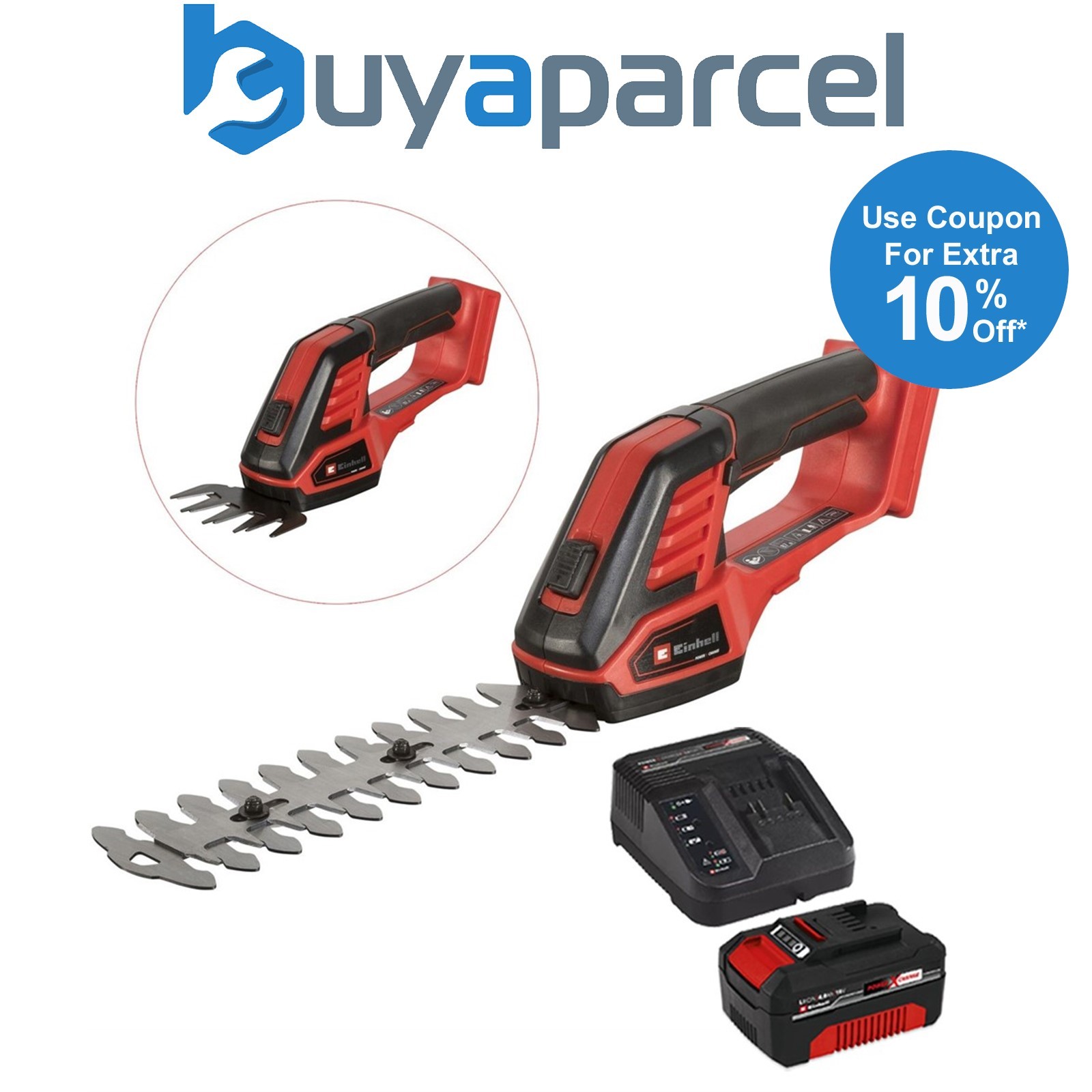 Einhell 18v Cordless Garden Pruner Hedge Cutter Grass Shear + 4AH Charging Kit