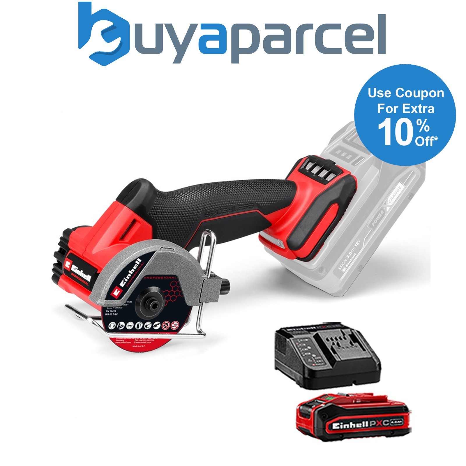 Einhell Professional 18v Brushless Cut Off Grinder Saw 76mm TP-CO + 4AH Kit