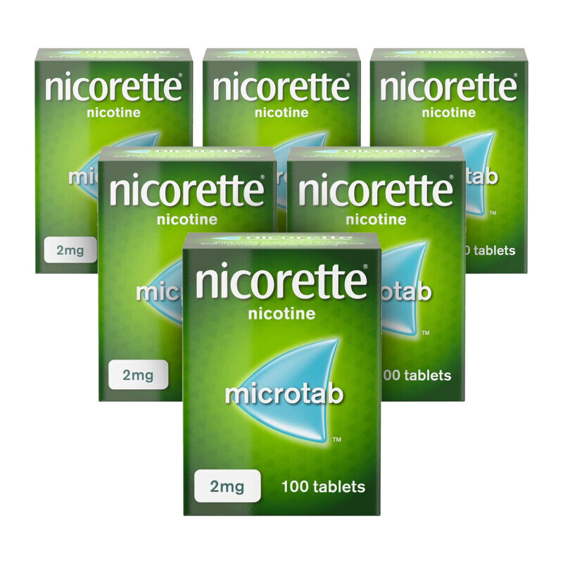 Nicorette Microtab 2mg Sublingual Tablet 100 Pieces x 6 Quit Smoking Aid