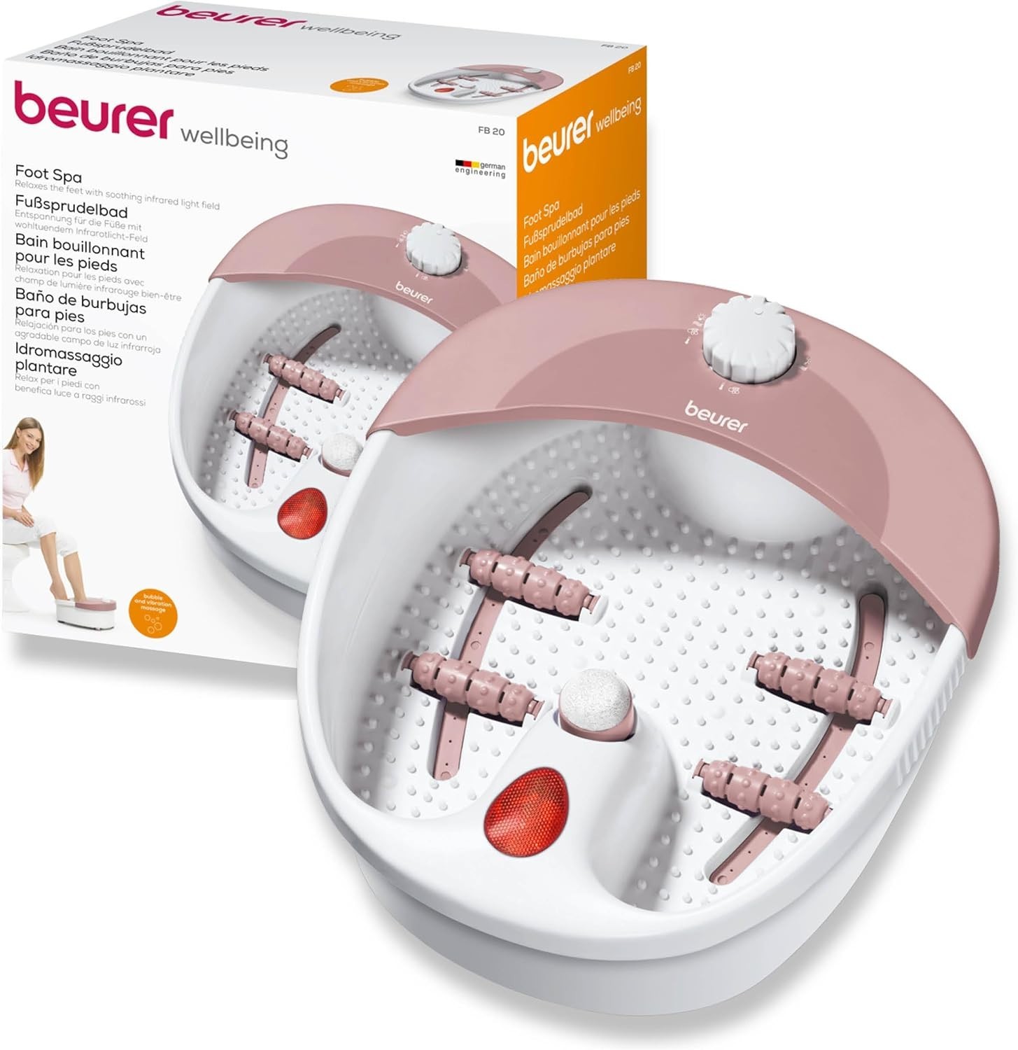 Beurer FB20 Foot Spa Vibration + Bubble Massage Functions Infrared Light