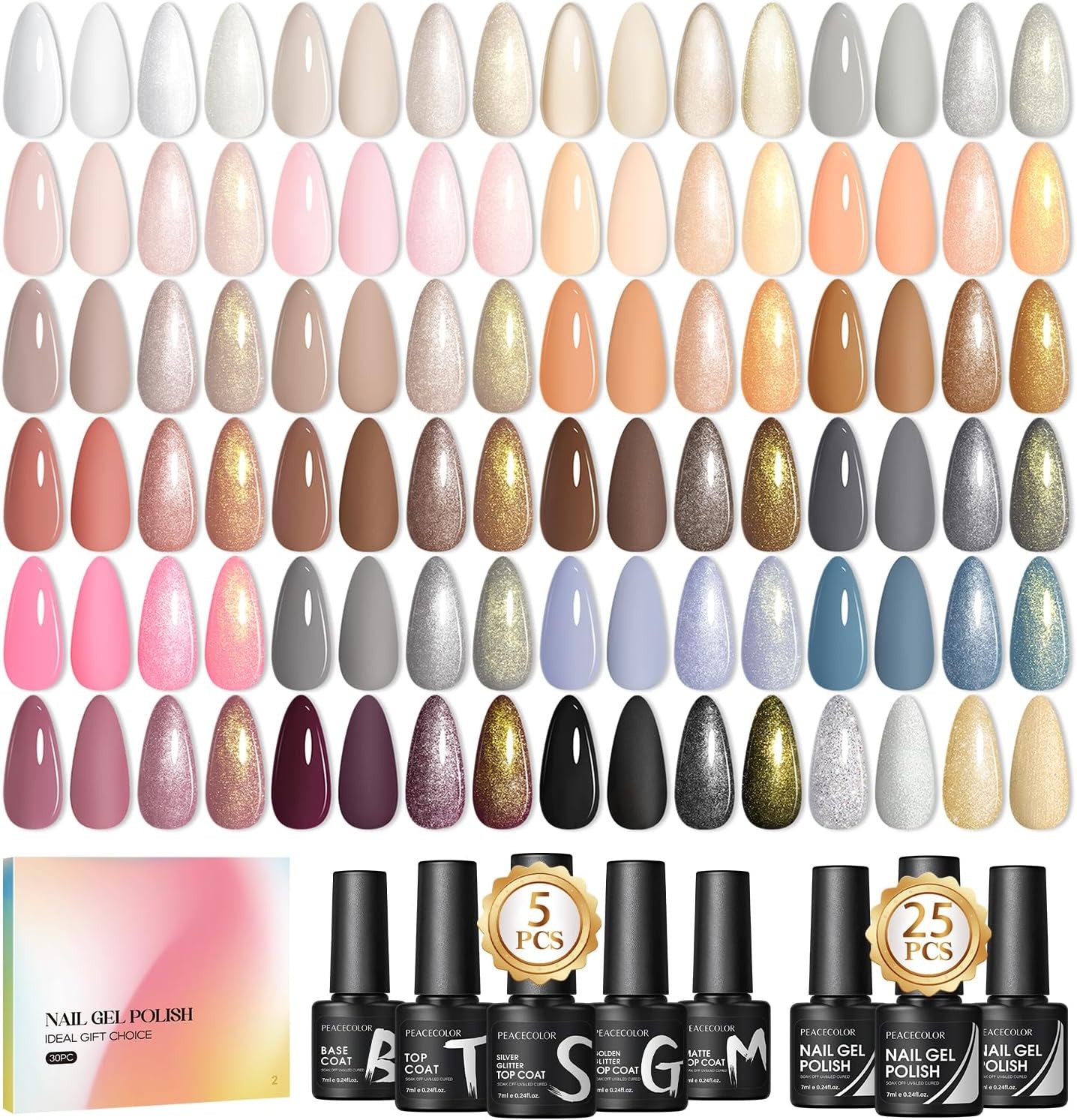 PEACECOLOR 30PCS Gel Nail Polish Set, Soak Off Gel Polish Set Nude White Brown