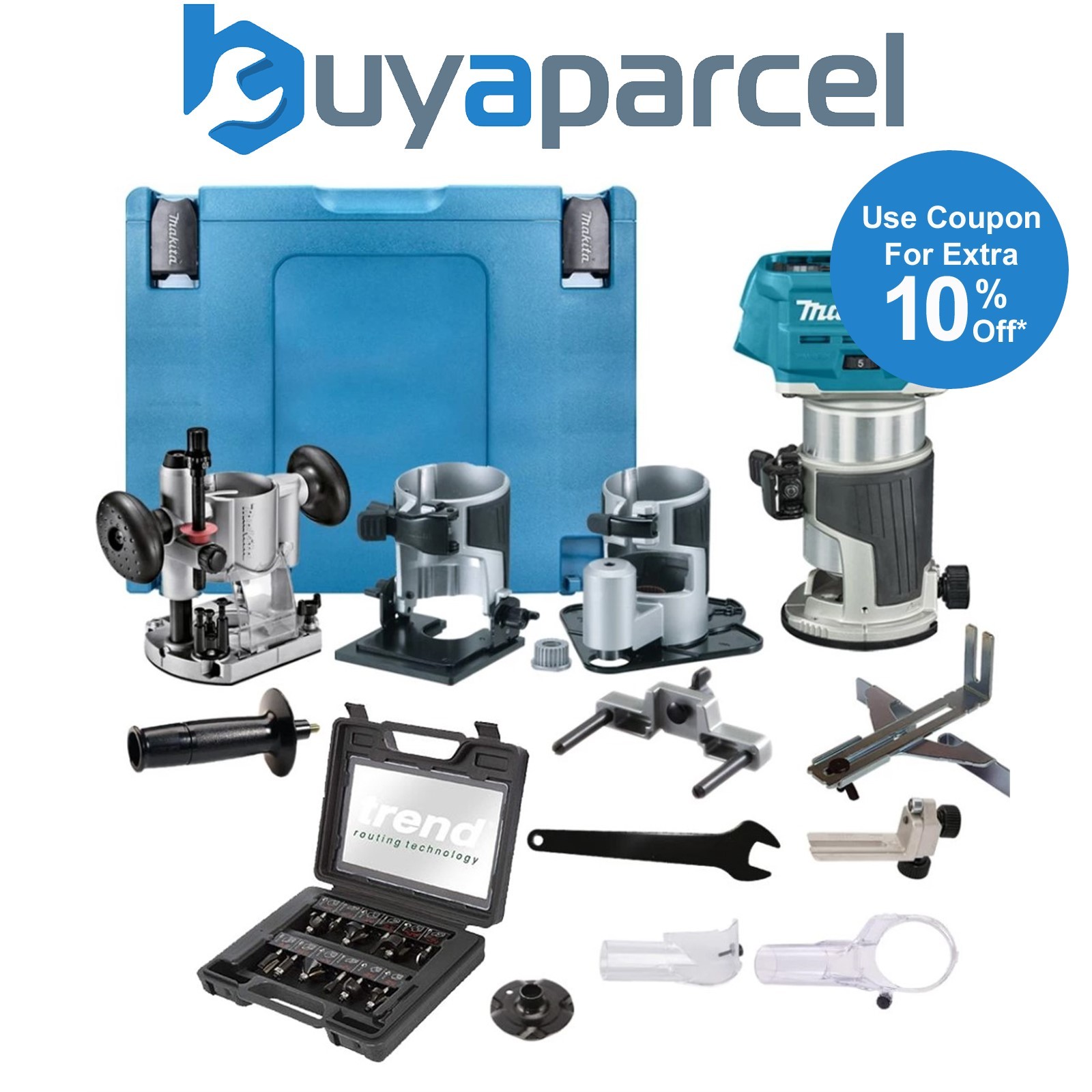 Makita RT001GZ16 40V Cordless Brushless Router Trimmer + Plunge Base + Trend Set