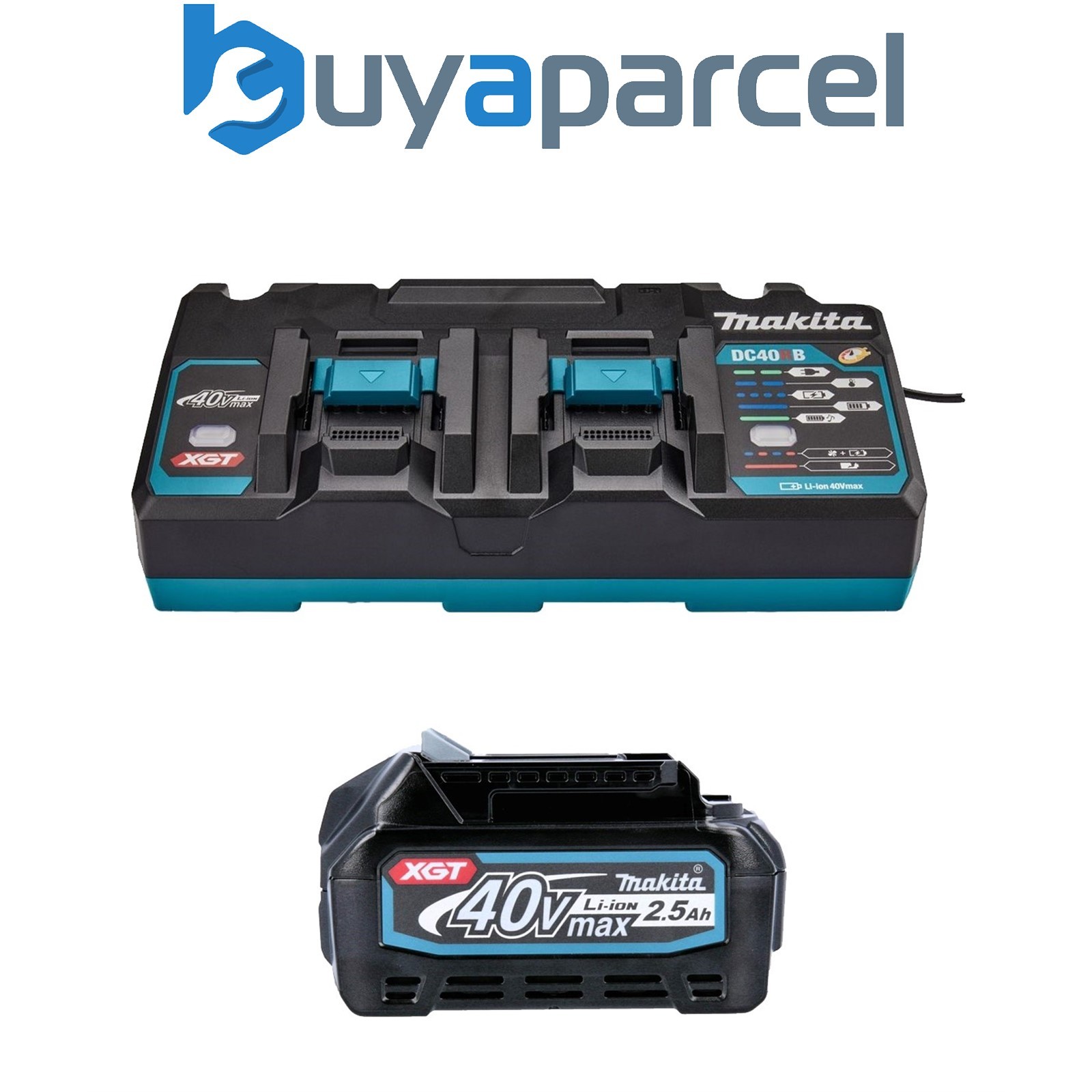 Makita BL4025 40V Max 2.5Ah Li-ion XGT Battery 191B36-3 + DC40RB Twin Charger