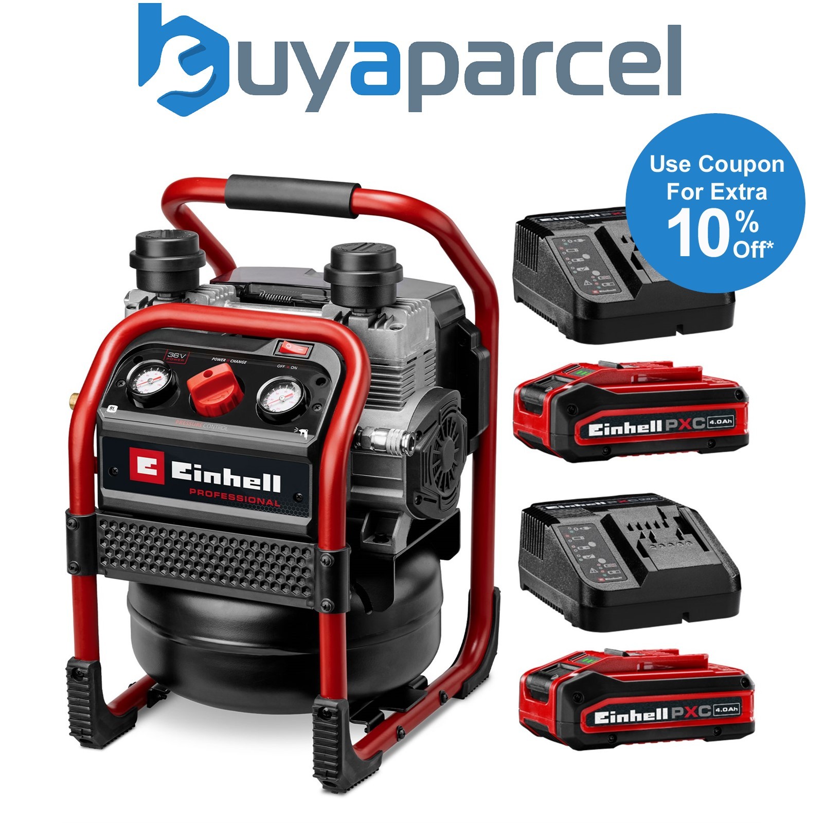 Einhell Professional Twin 18v 36v Cordless Air Compressor SILENZZO 36/210 2x4ah