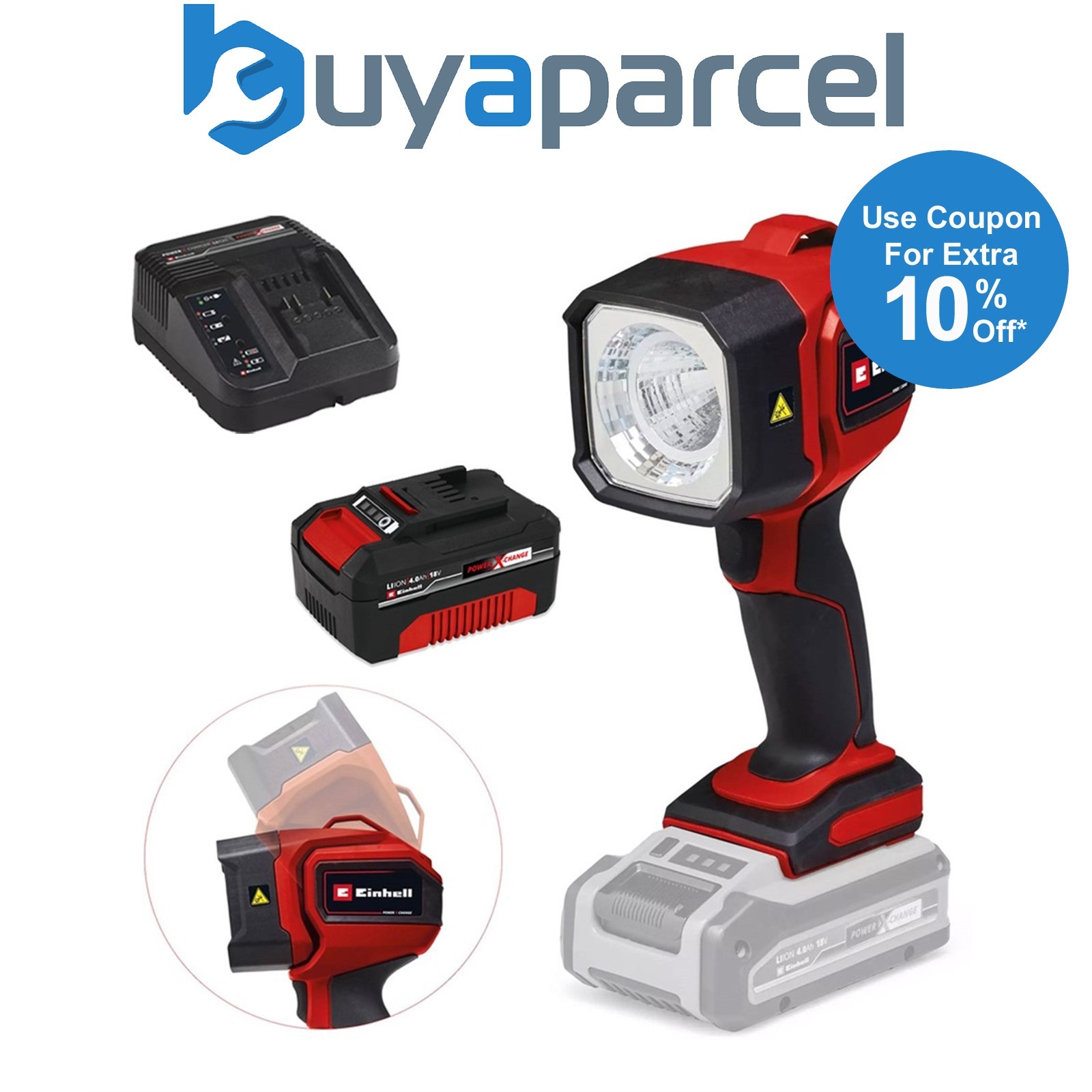 Einhell 4514175 Li-Solo LED Torch Worklight 18V Power XChange + 4ah Battery Kit
