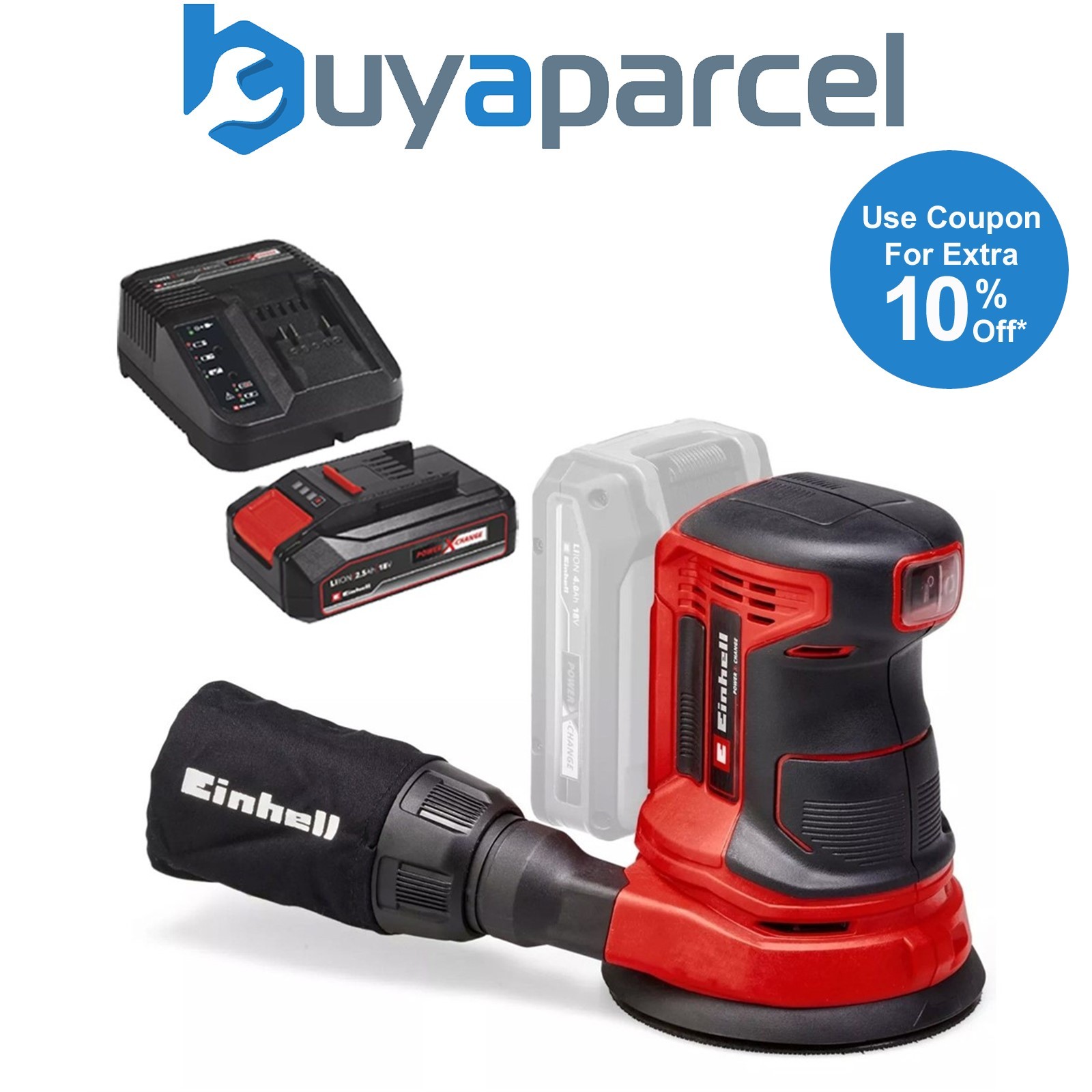 Einhell 18v Cordless Rotating Orbital Sander Power X-Change + 2.5AH Charging Kit
