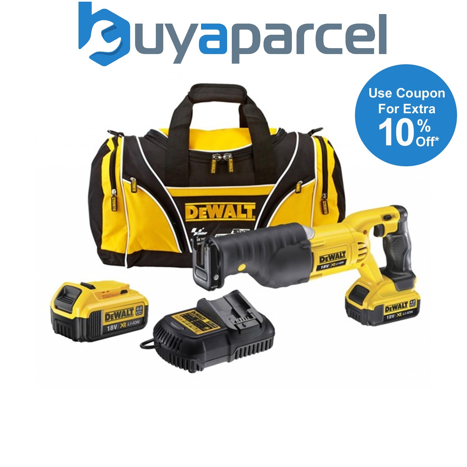 Dewalt DCS380M2 18v XR Reciprocating Sabre Saw + 2 x 4.0ah Battery Charger + Bag