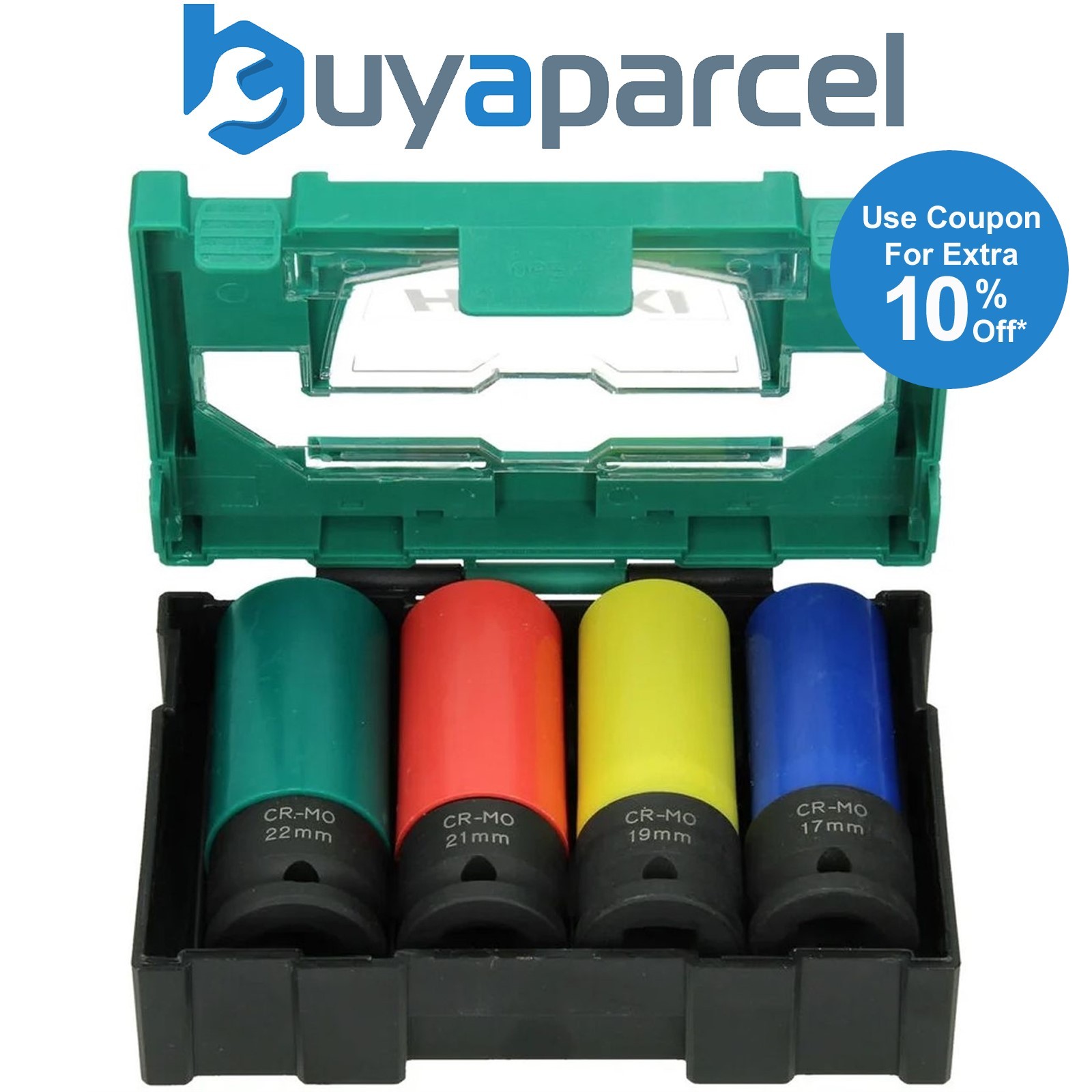 Hikoki 40030039 1/2 Inch Impact Socket Wheel Nut Set 4pc 17 19 21 22 mm Cased