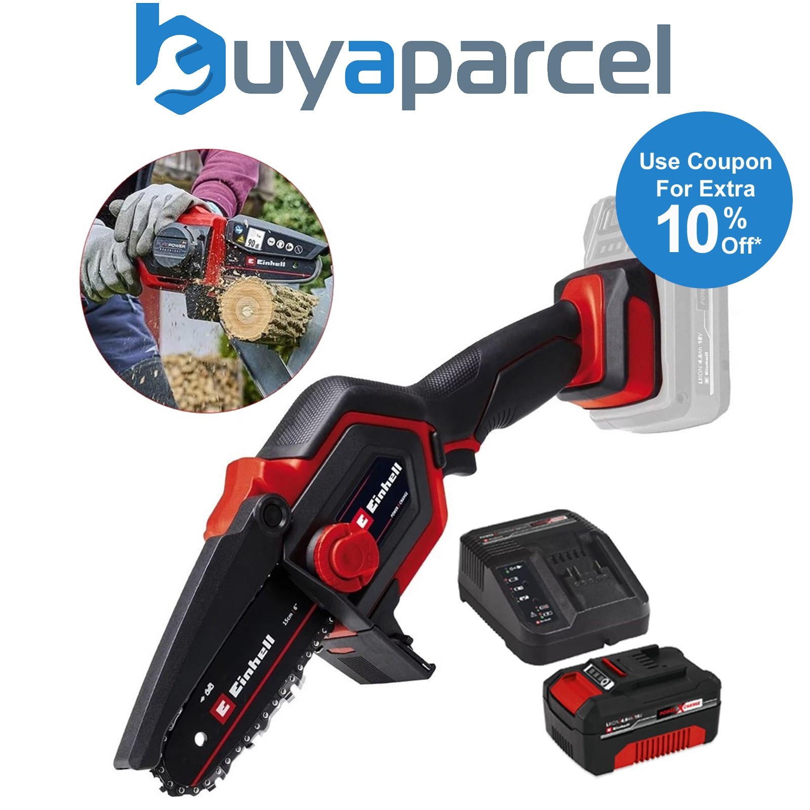 Einhell 18v Cordless Chainsaw Pruning Saw BL 15cm Hand Saw + 4AH Charging Kit