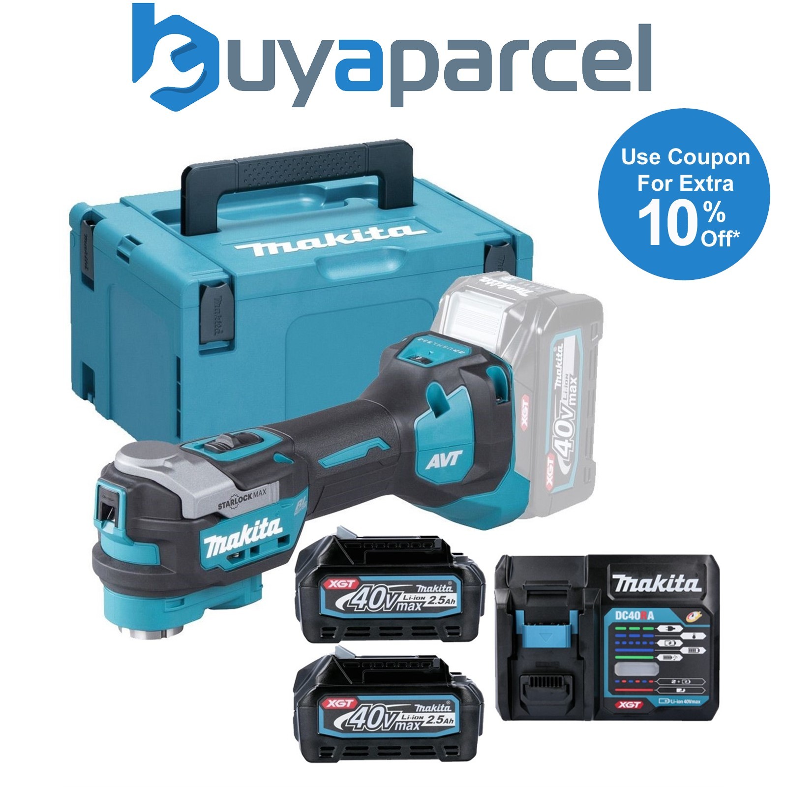 Makita TM001GZ02 40v XGT Brushless Multi Tool Starlock + 2 x 2.5ah Battery