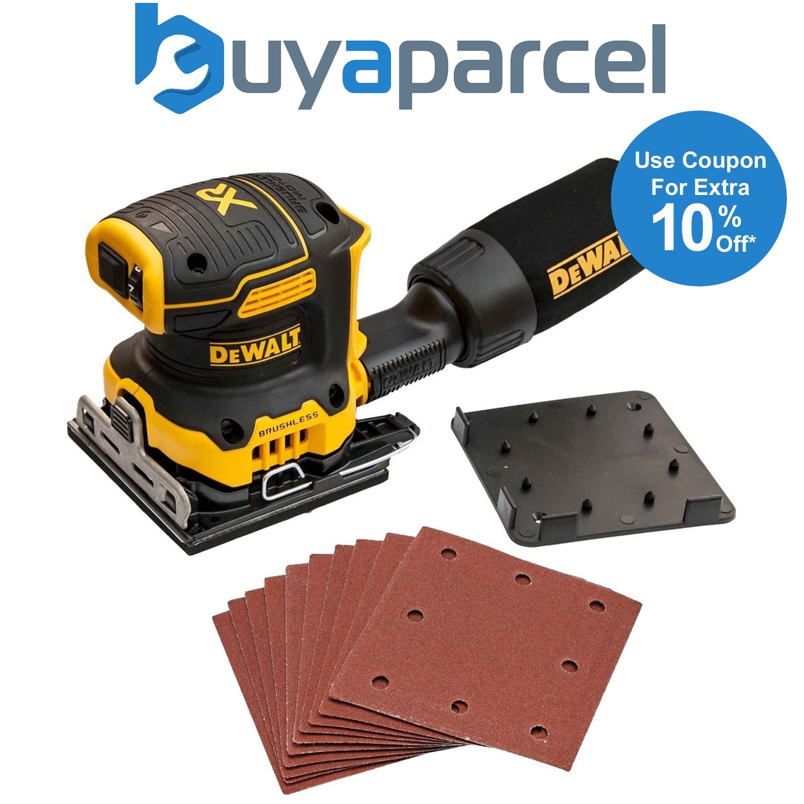 Dewalt DCW200N Cordless Brushless 18v XR 1/4 Sheet Palm Sander +10 Sheets