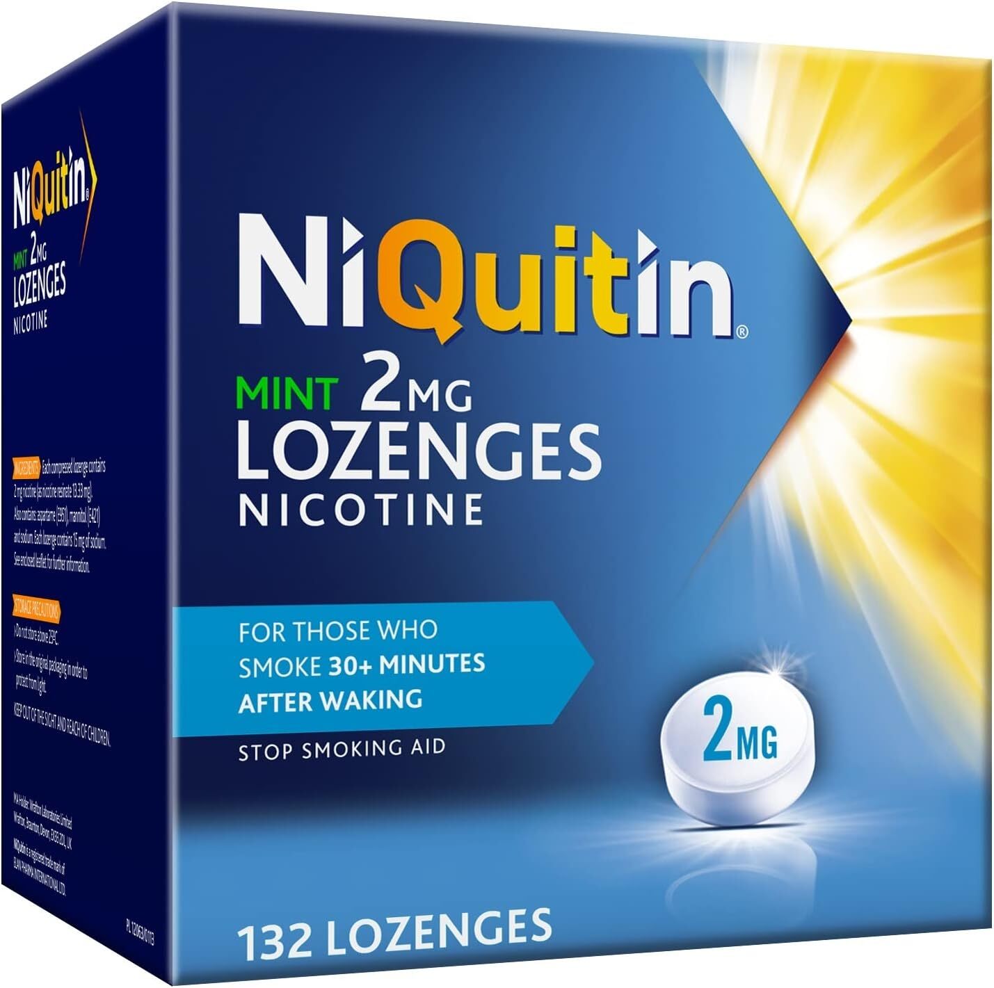 NiQuitin Mint 2 mg Lozenges - Effective Smoking Craving Relief - 132 Lozenges -