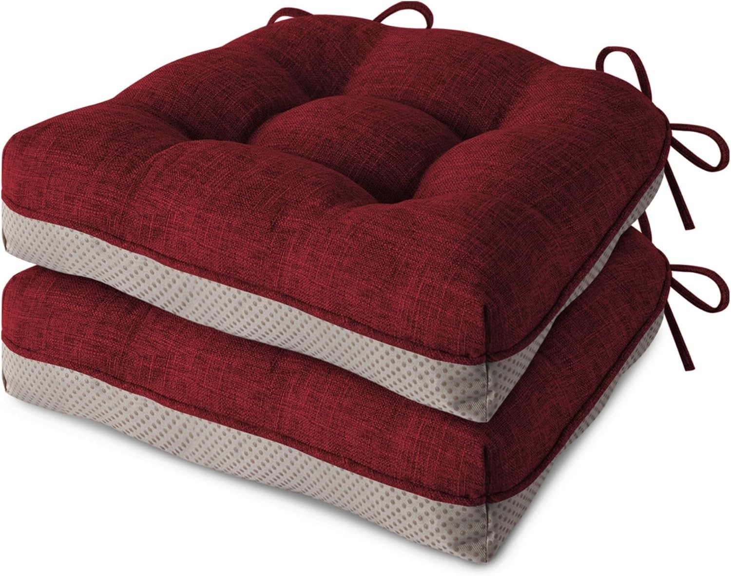 Indoor Kitchen Chair Cushions Set of 2 Non Slip Tufted Chair Pads with Ties Thi