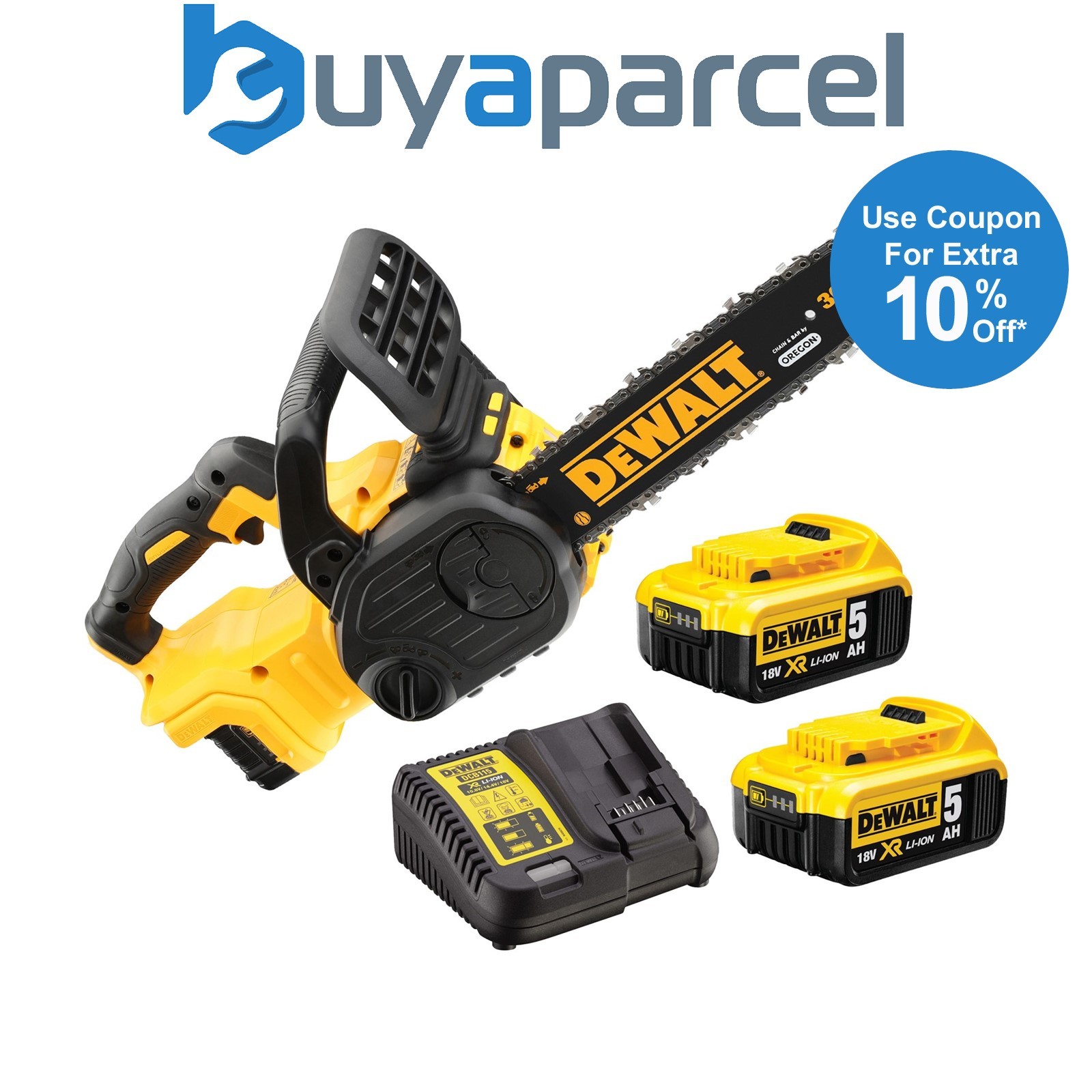 Dewalt DCM565P2 18v XR 30cm Cordless Chainsaw Brushless - 2 x 5.0ah Batteries