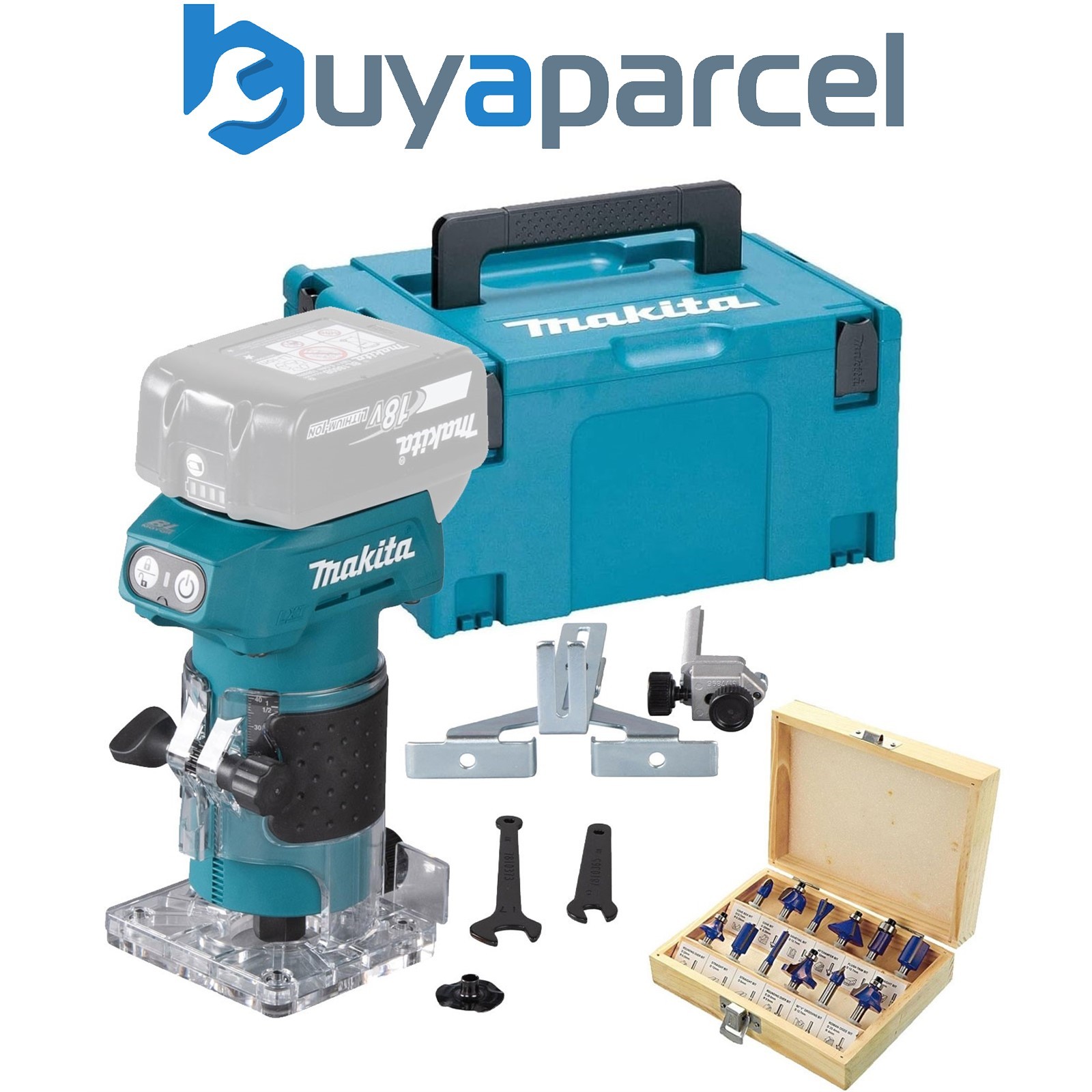 Makita DRT52ZJ 18V LXT Cordless Brushless Laminate Router Trimmer + 12pc Set