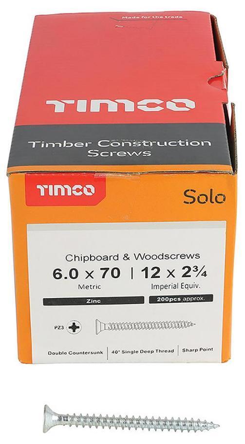 6mm X 70mm Pozidriv Double Countersunk Zp Solo Chipboard & Wood Screws 200 Pack