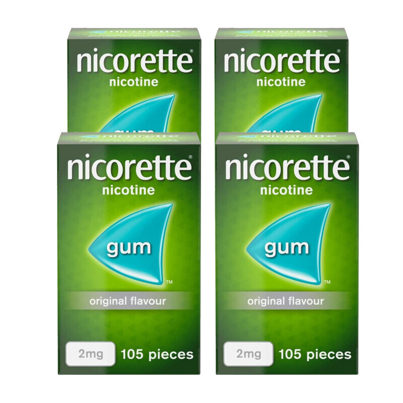 Nicorette 2mg Original Gum 105 Pieces x 4 Nicotine Replacement for Smoking