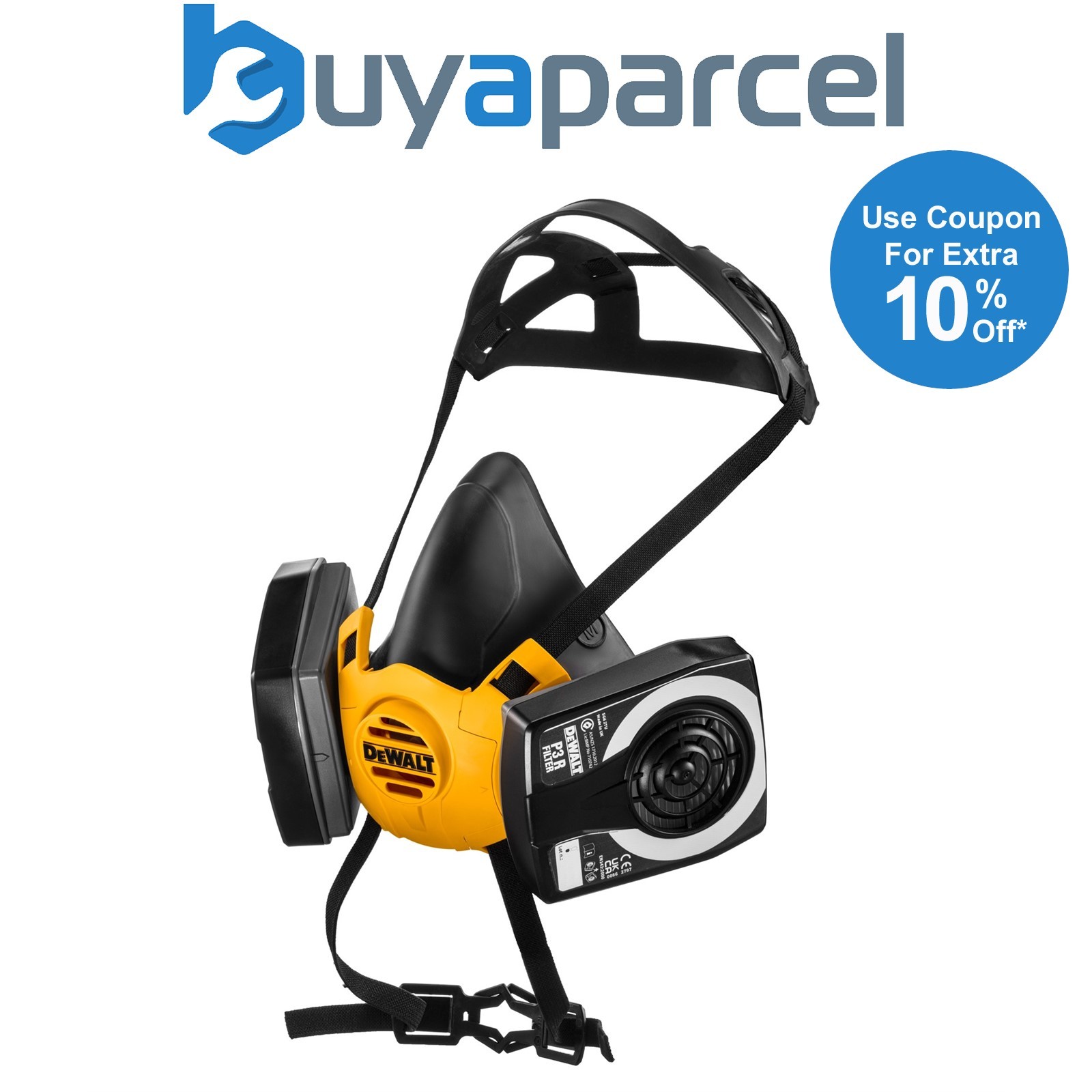 Dewalt P3 Large Half Mask Respirator Face Mask with P3 Filters Easy Breathing