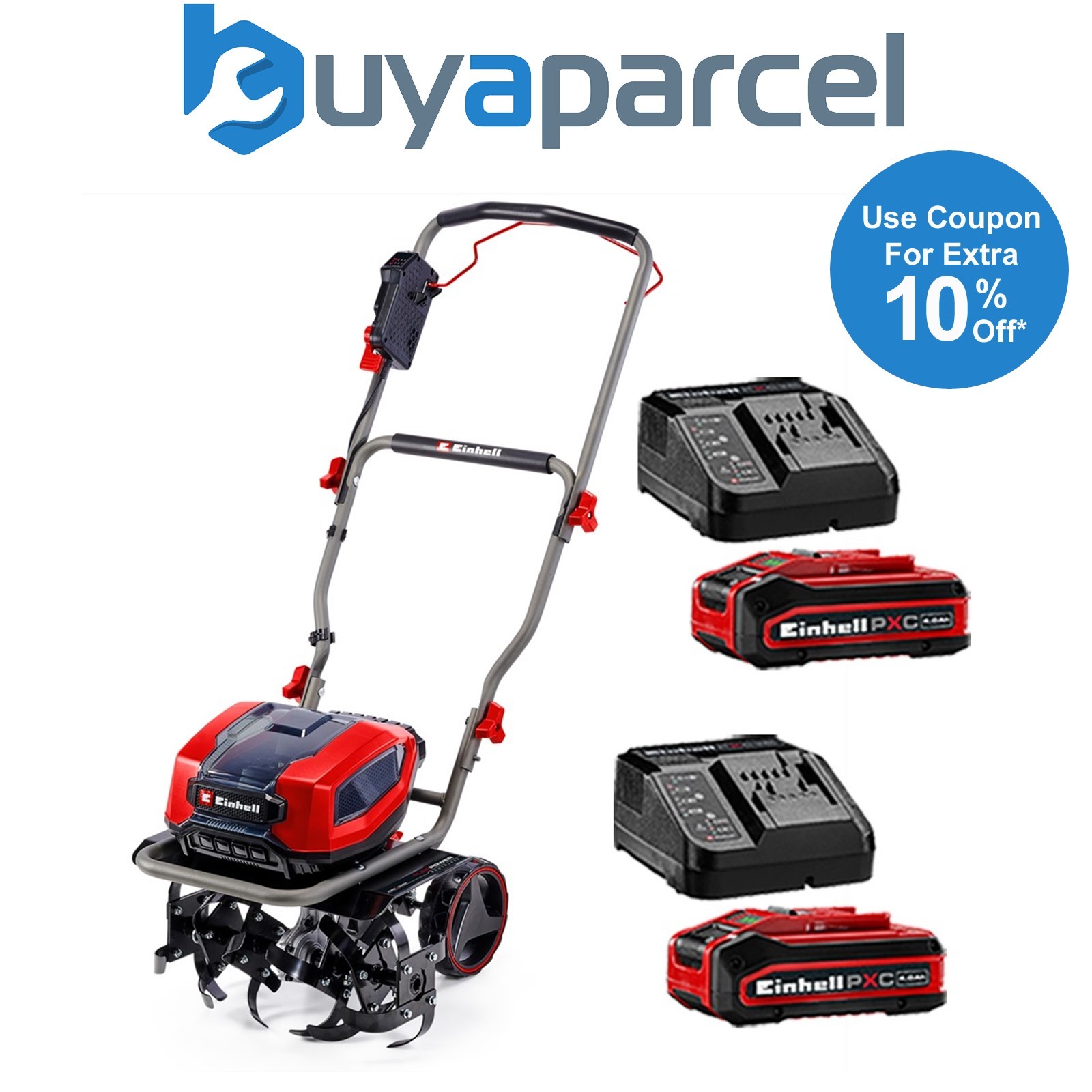 Einhell Professional Cordless Twin 18v 36v Tiller Cultivator GP-CR + 2x 4Ah Kit