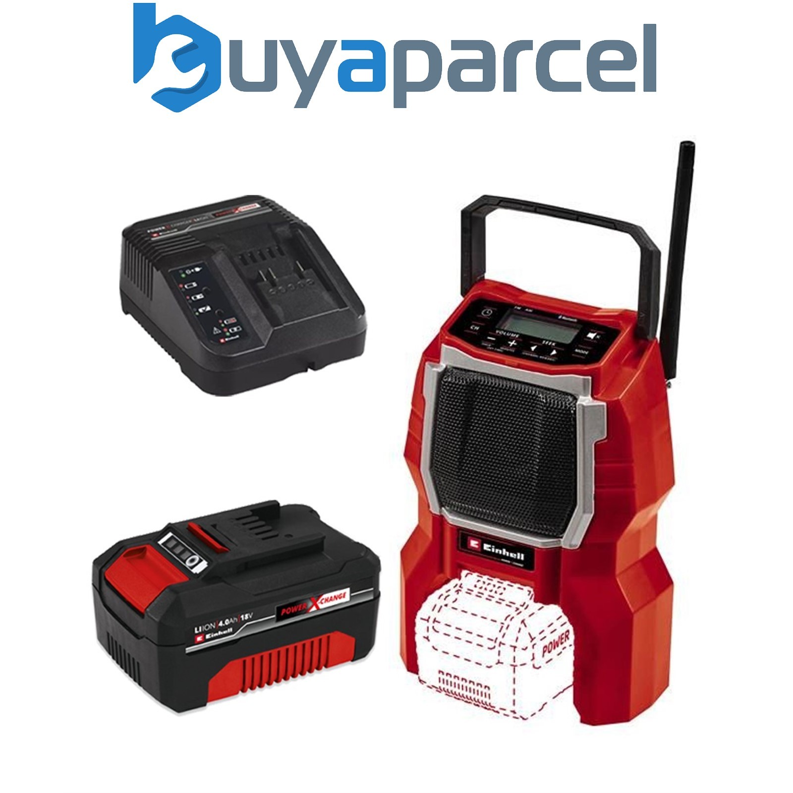 Einhell 3408017 Cordless Site Radio Bluetooth Speaker + 4AH Battery Kit