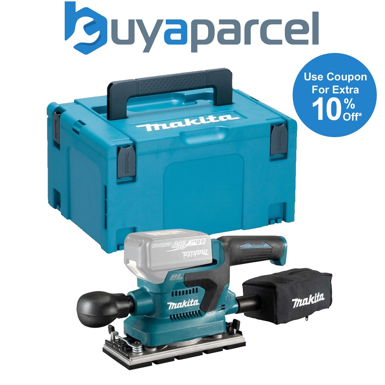 Makita DBO380Z 18v LXT 1/3 Sheet Brushless Finishing Sander Cordless + Makpac