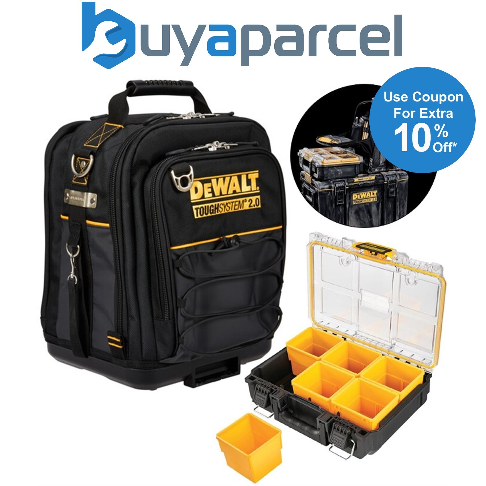 Dewalt DWST83524-1 Toughsystem 2 Heavy Duty Tool Bag + Half Width Organiser Case