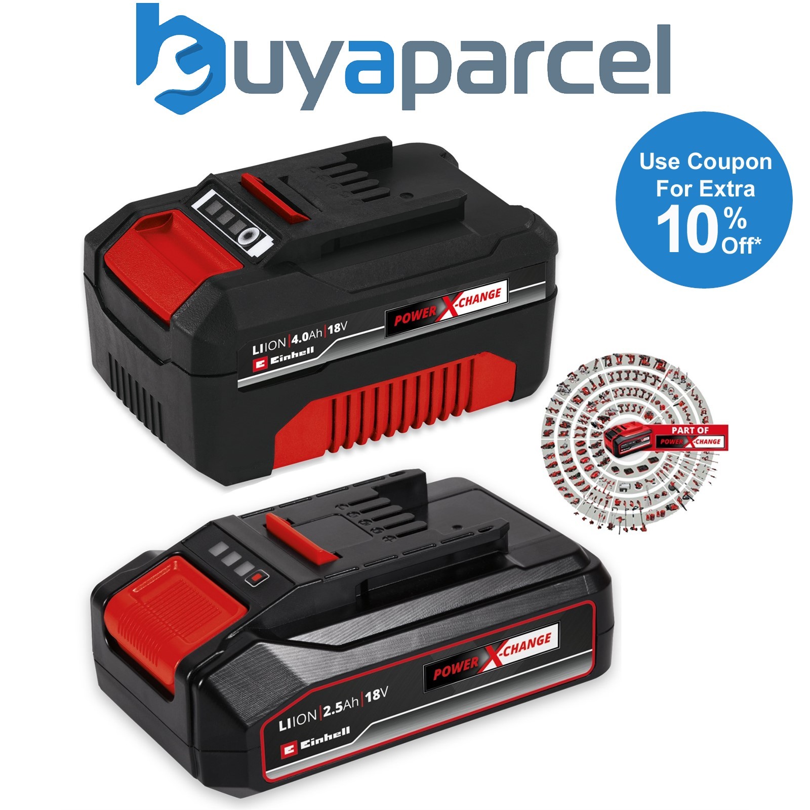 Einhell 4ah + 2.5Ah 18V Battery Power X-Change PXC Rechargeable - Twin Pack
