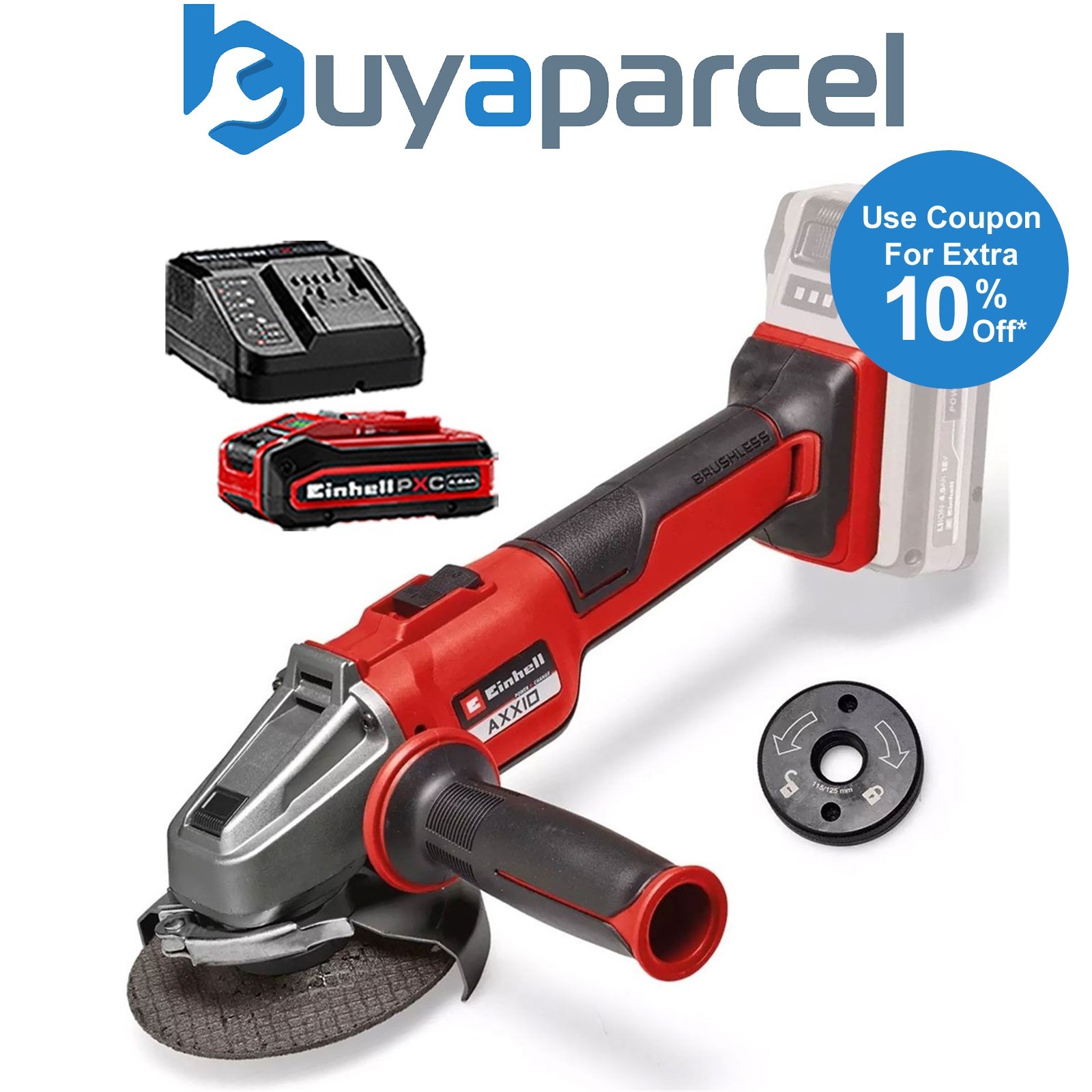 Einhell Professional 18v Cordless Brushless Angle Grinder 115mm + 4Ah Kit