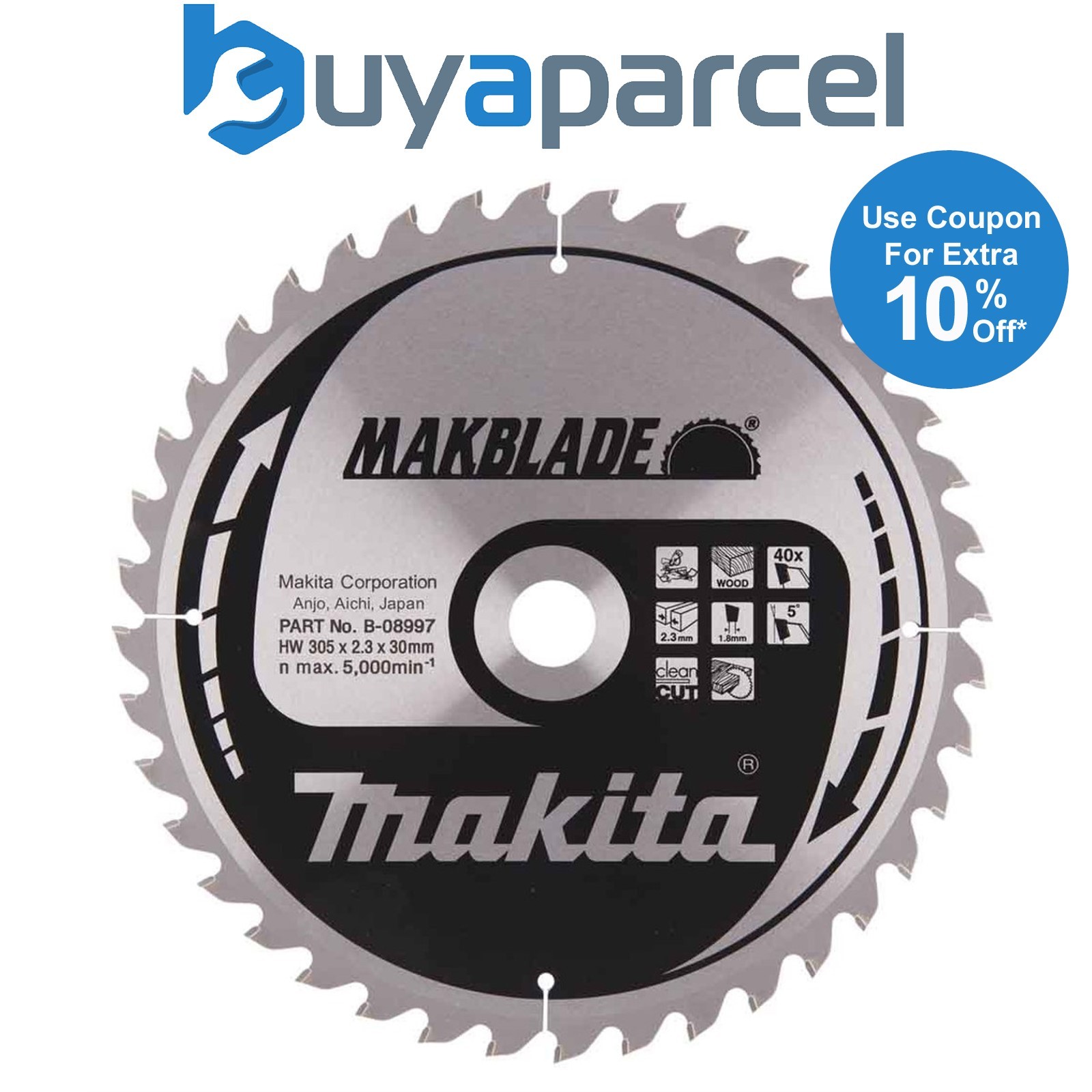 Makita MAKBLADE B-08997 40 Tooth Circular Saw Blade 305 x 30mm Wood Suits LS1216