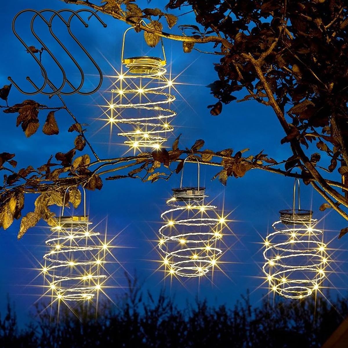 4pcs Solar Light Spiral LED Lanterns, Solar Garden Lights Outdoor Decorative Ha