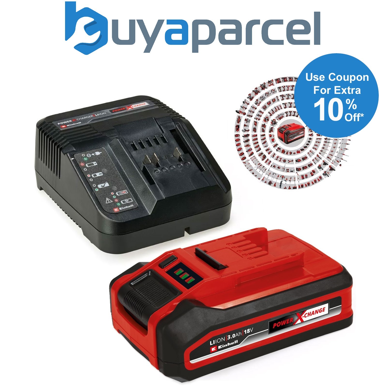 Einhell 18v 3.0Ah PLUS Battery + Fast Charger Power X-Change PXC Starter Kit