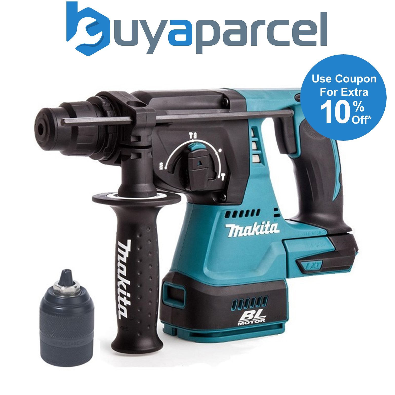 Makita DHR242Z 18v LXT SDS Rotary Hammer Drill + Keyless Chuck + Adapter