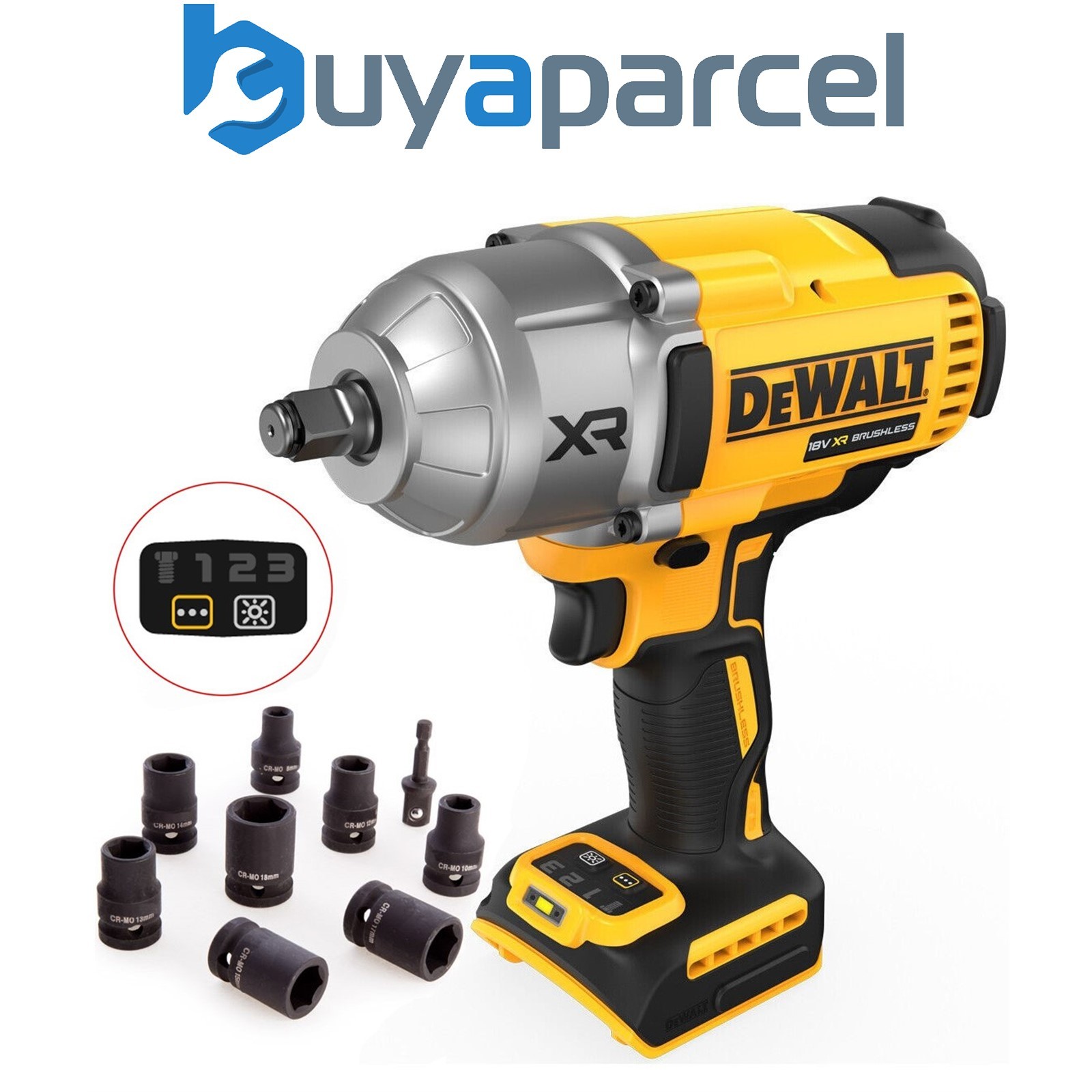 Dewalt 18v DCF900N XR High Torque Impact Wrench 1/2" 1396Nm Bare +9PC Socket Set