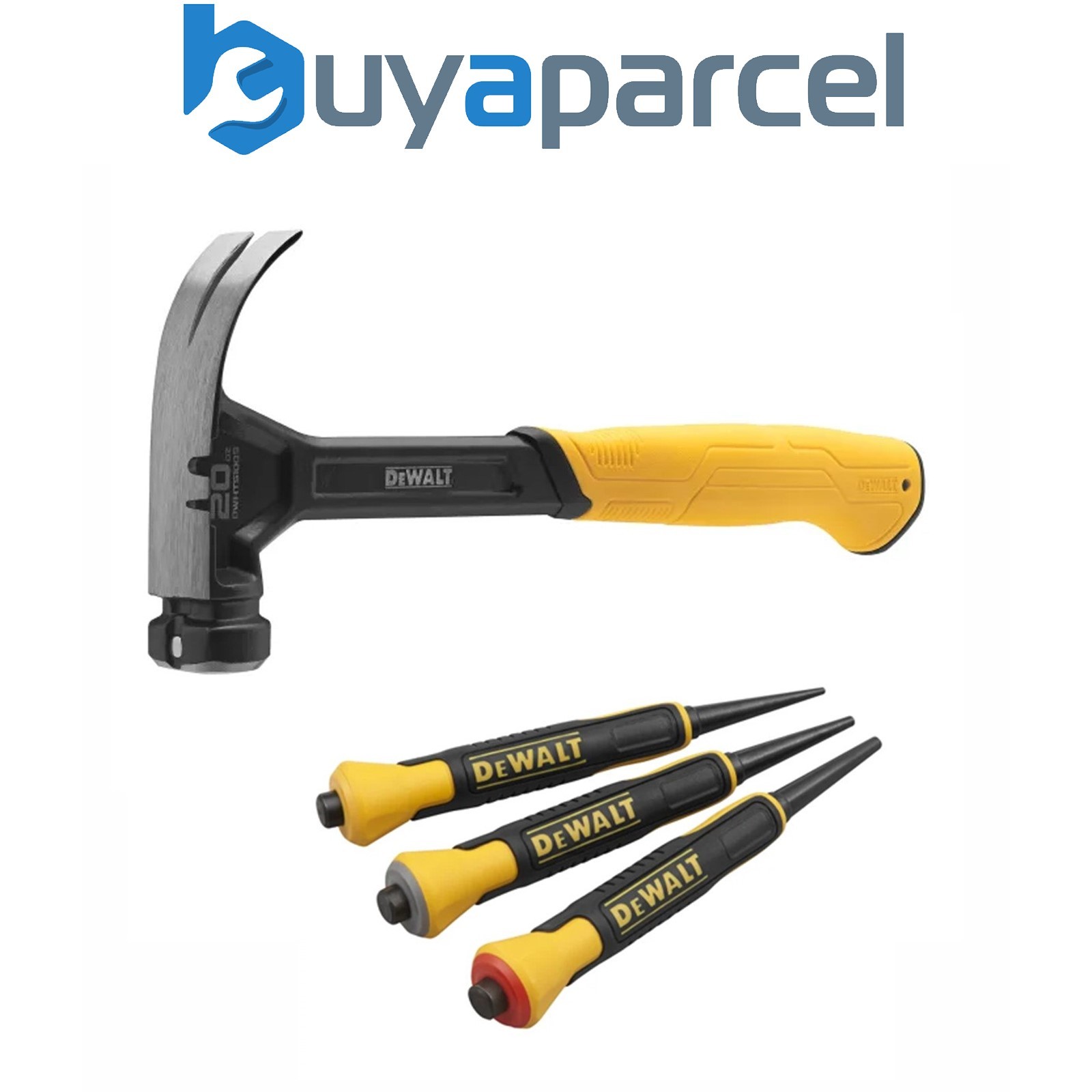 Dewalt DWHT51009-0 Claw Hammer 567g 20oz and 3 Piece Nail Punch Set DWHT0-58018