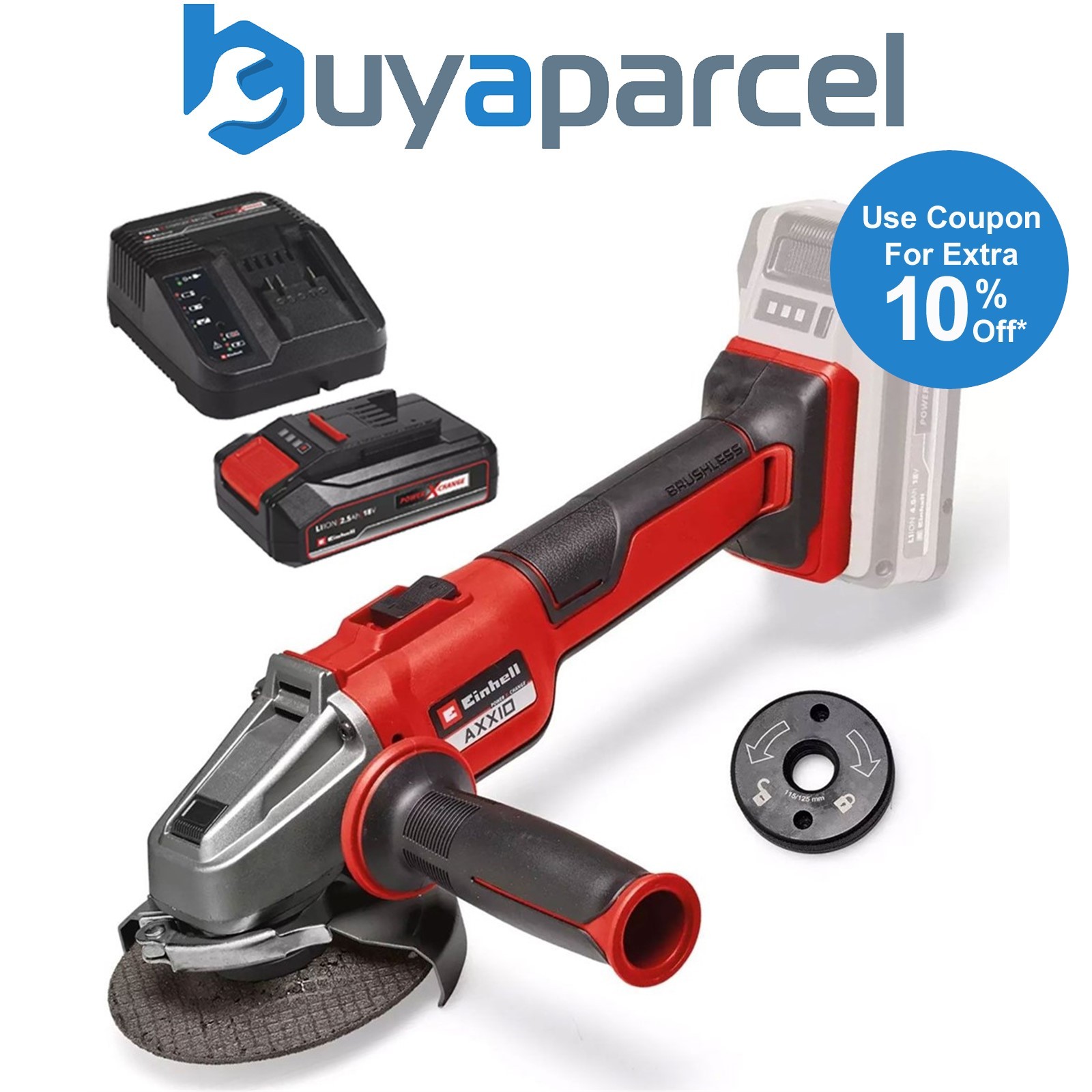 Einhell Professional 18v Brushless Angle Grinder 115mm + 2.5AH Charging Kit