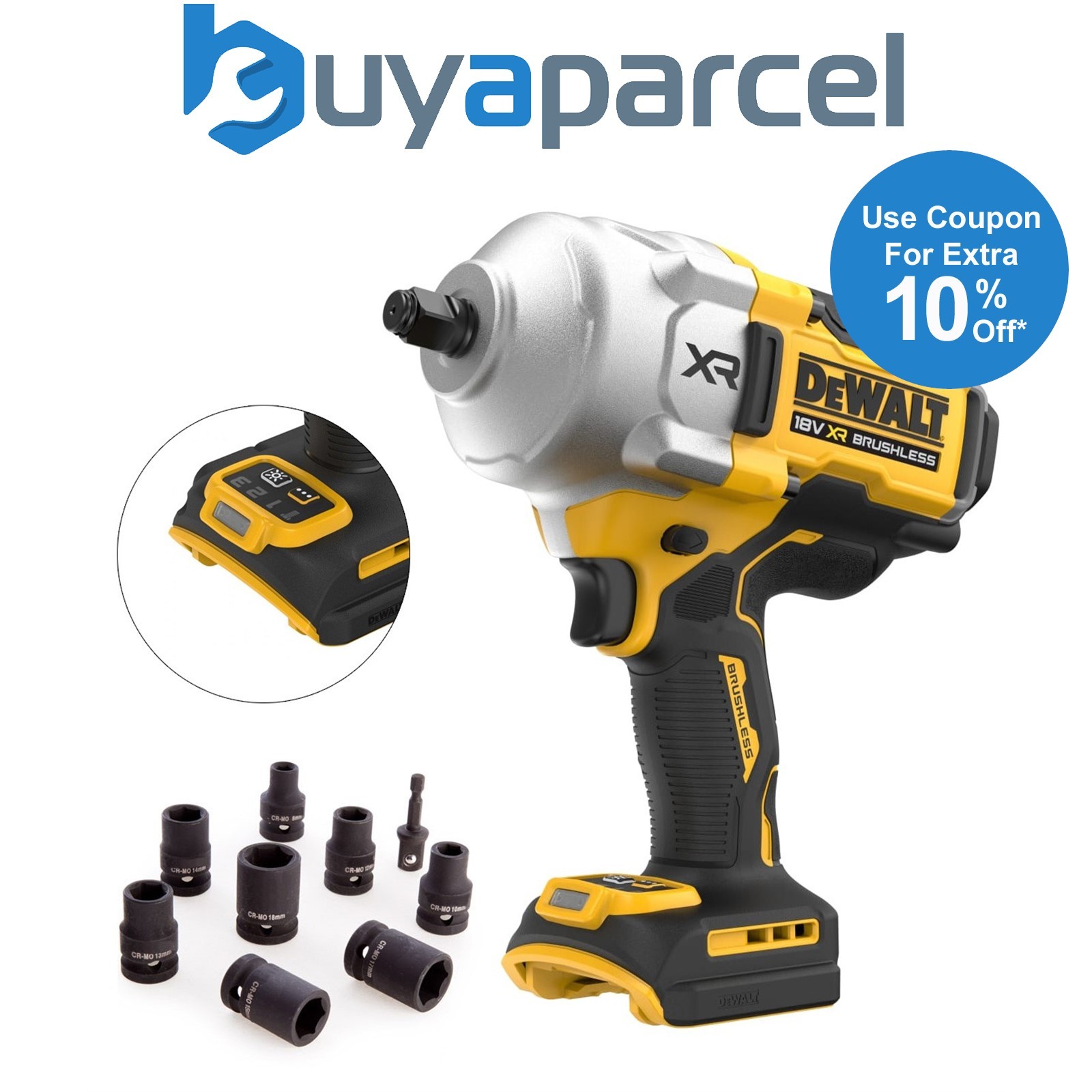 Dewalt 18v DCF961N XR High Torque Impact Wrench 1/2" 1626Nm Bare +9PC Socket Set